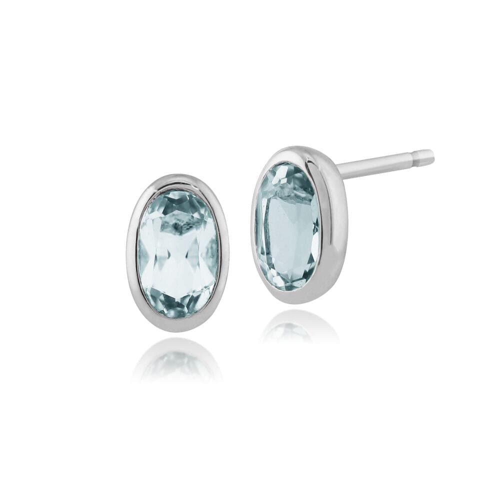 Classic Oval Aquamarine Stud Earrings in 9ct White Gold 6x4mm - Gemondo