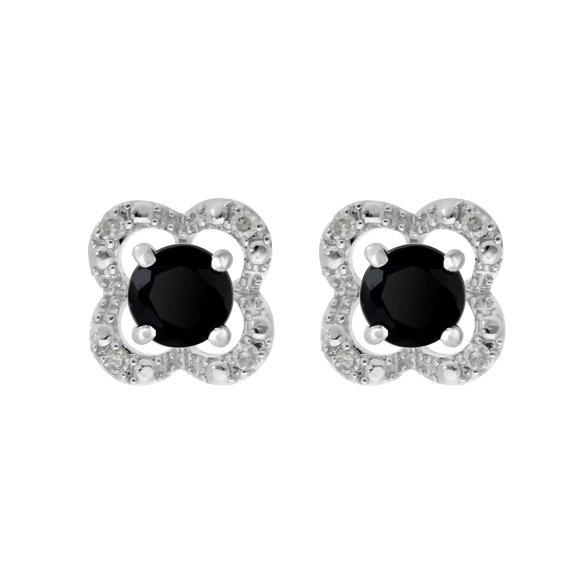 117E0031119-162E0244019 Classic Round Black Onyx Studs with Detachable Diamond Flower Ear Jacket in 9ct White Gold 1