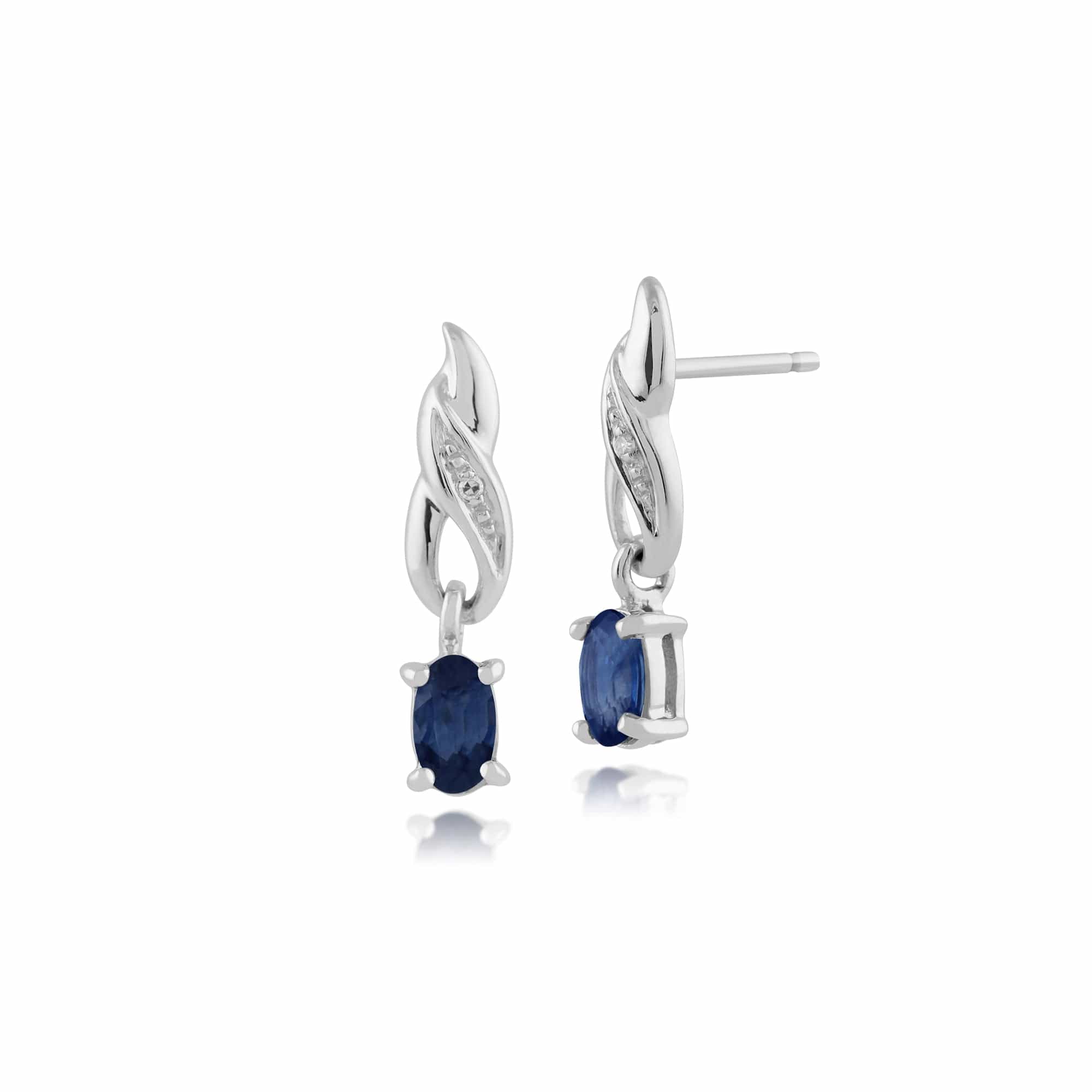 Classic Oval Sapphire & Diamond Drop Earrings in 9ct White Gold - Gemondo