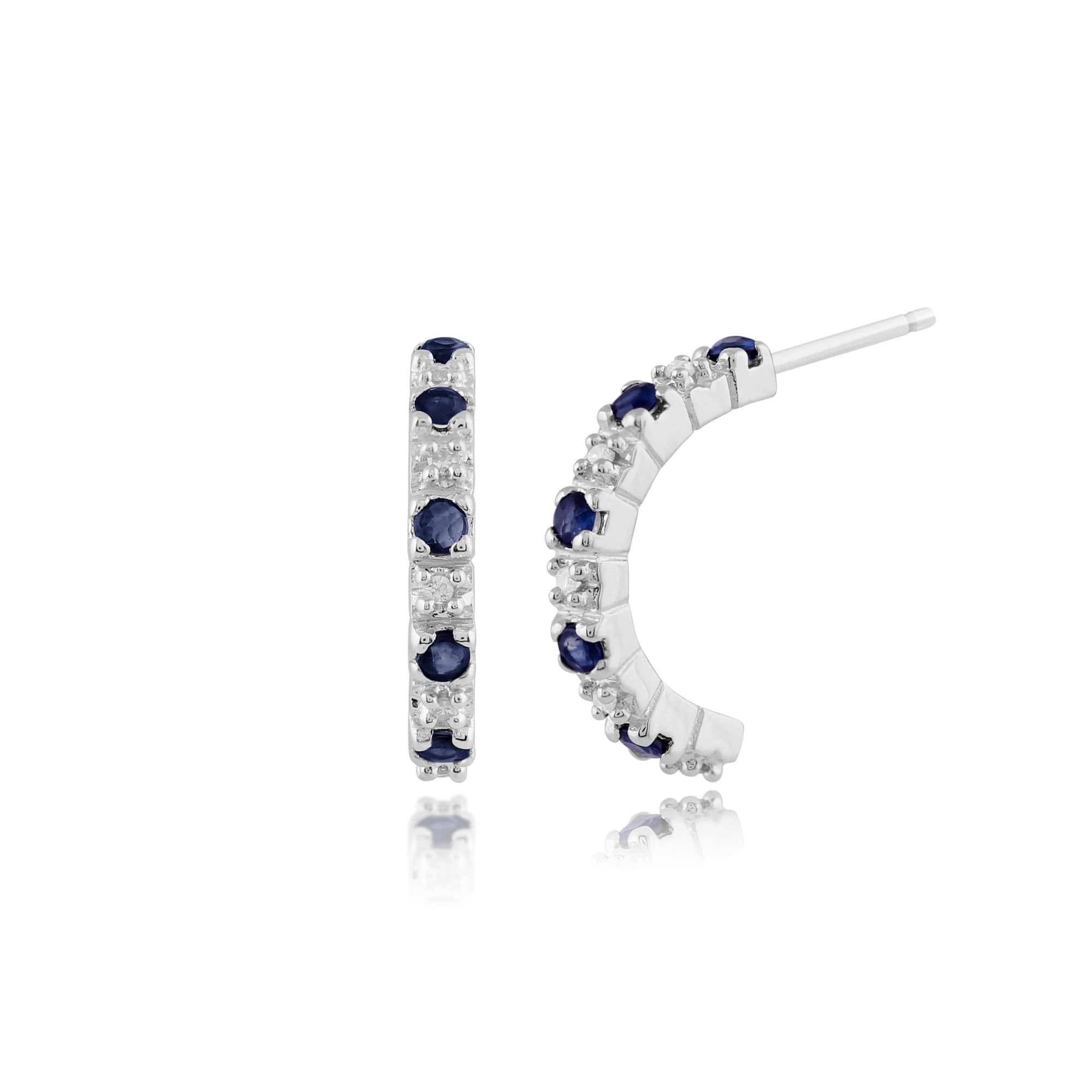 Classic Round Sapphire & Diamond Half Hoop Earrings & Half Eternity Ring Set in 9ct White Gold - Gemondo