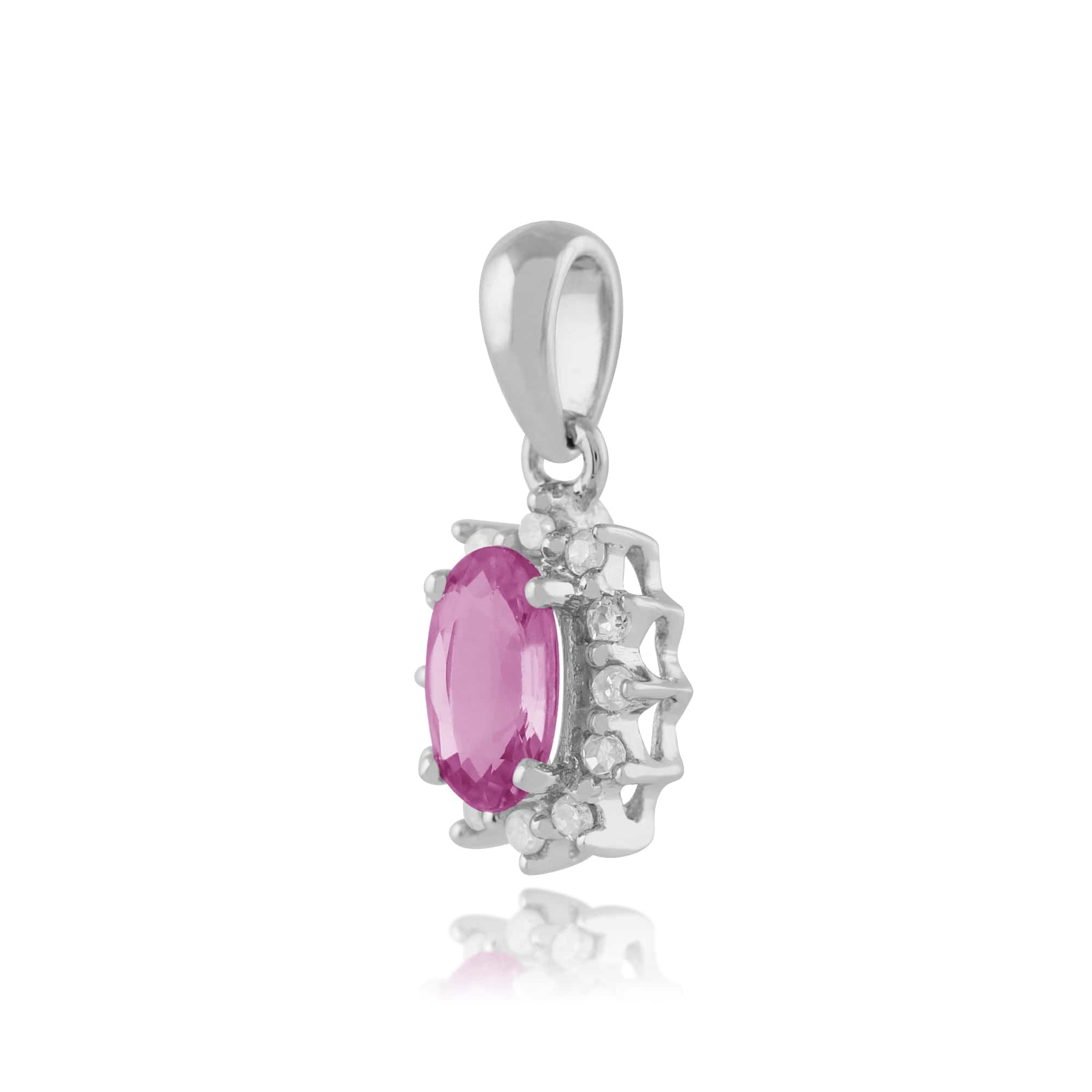 7065 Classic Oval Pink Sapphire & Diamond Cluster Pendant 9ct White Gold  2