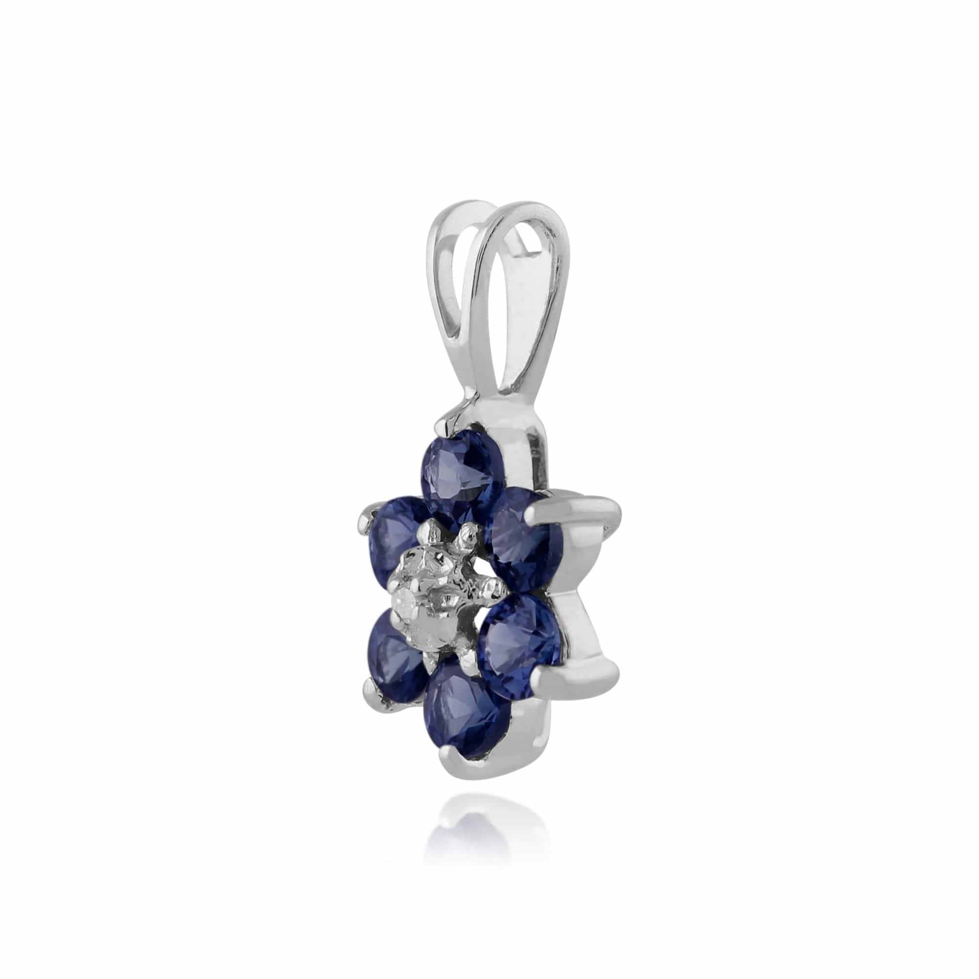 18887 Floral Round Sapphire & Diamond Cluster Pendant in 9ct White Gold 2