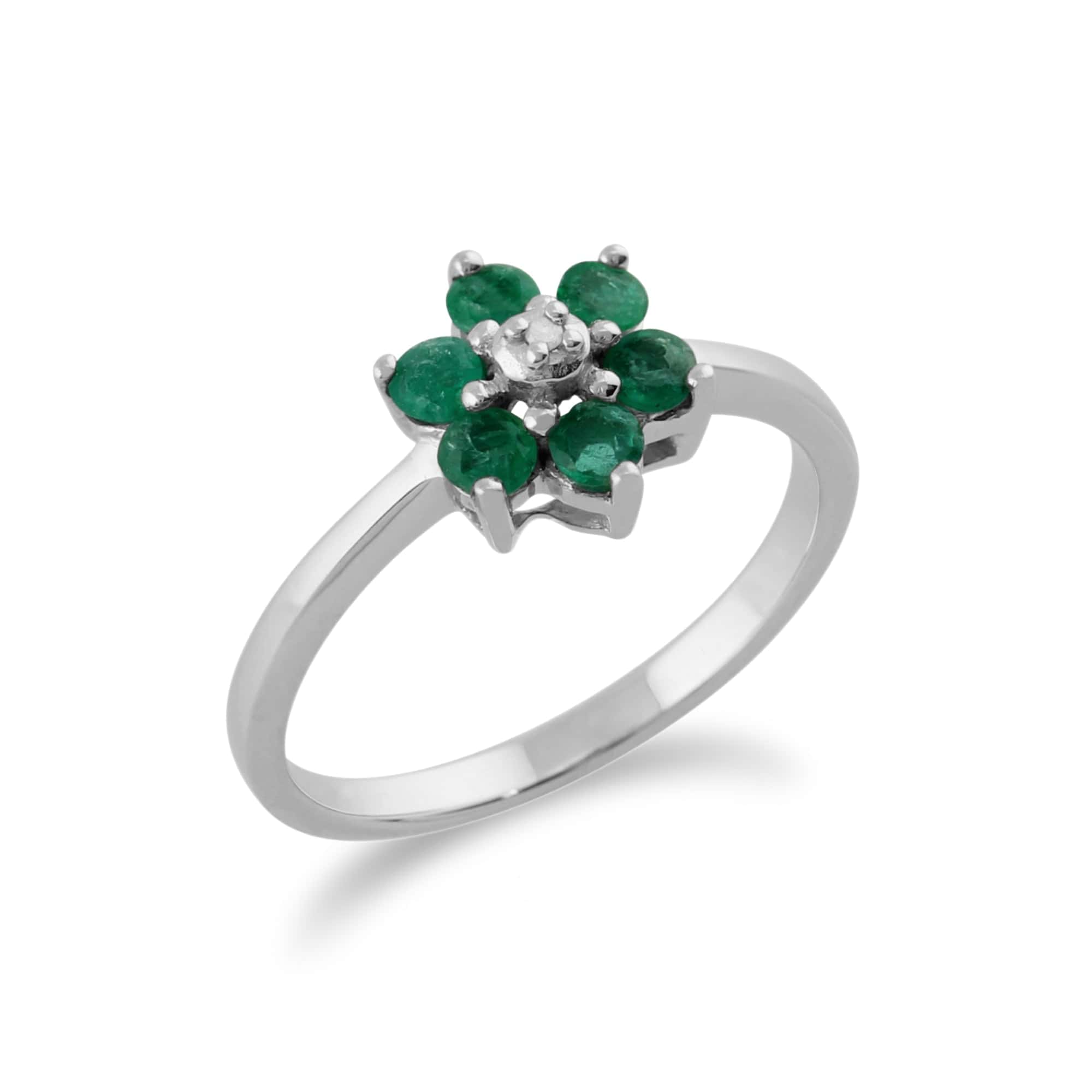 117R0051019 Floral Round Emerald & Diamond Cluster Ring in 9ct White Gold 2