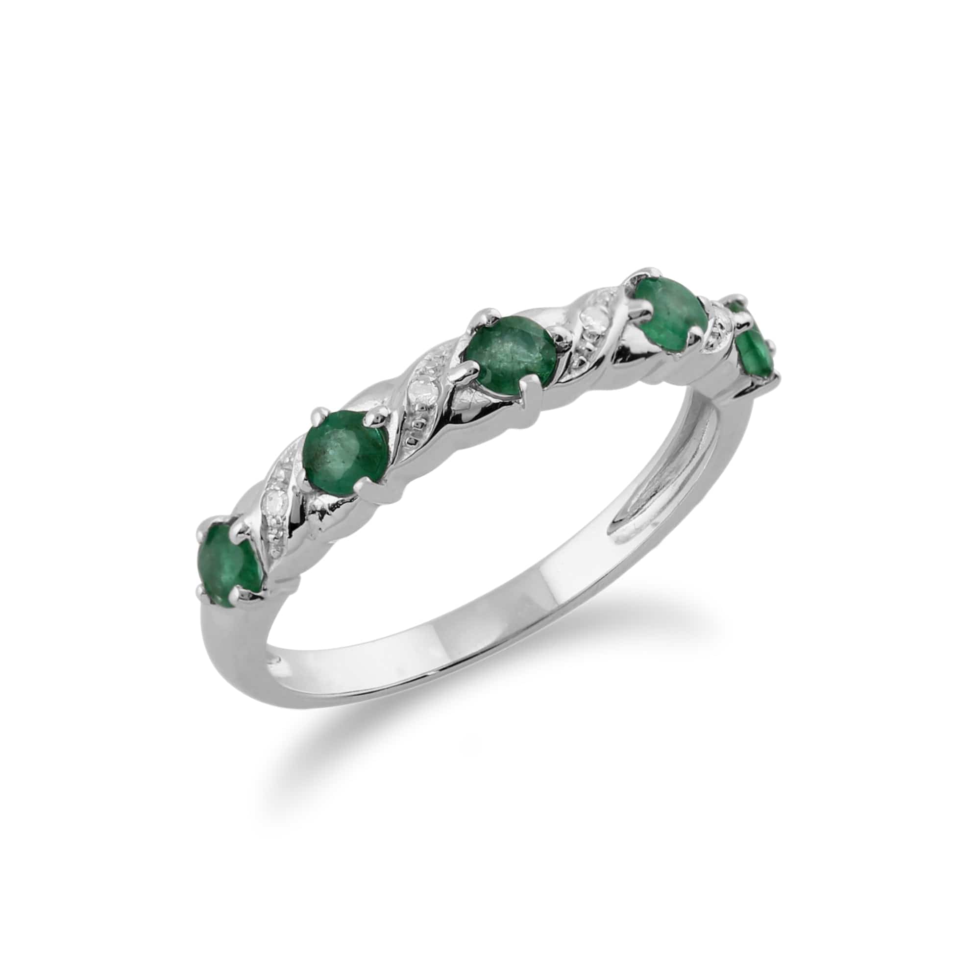 117R0070029 Classic Round Emerald & Diamond Half Eternity Ring in 9ct White Gold 2
