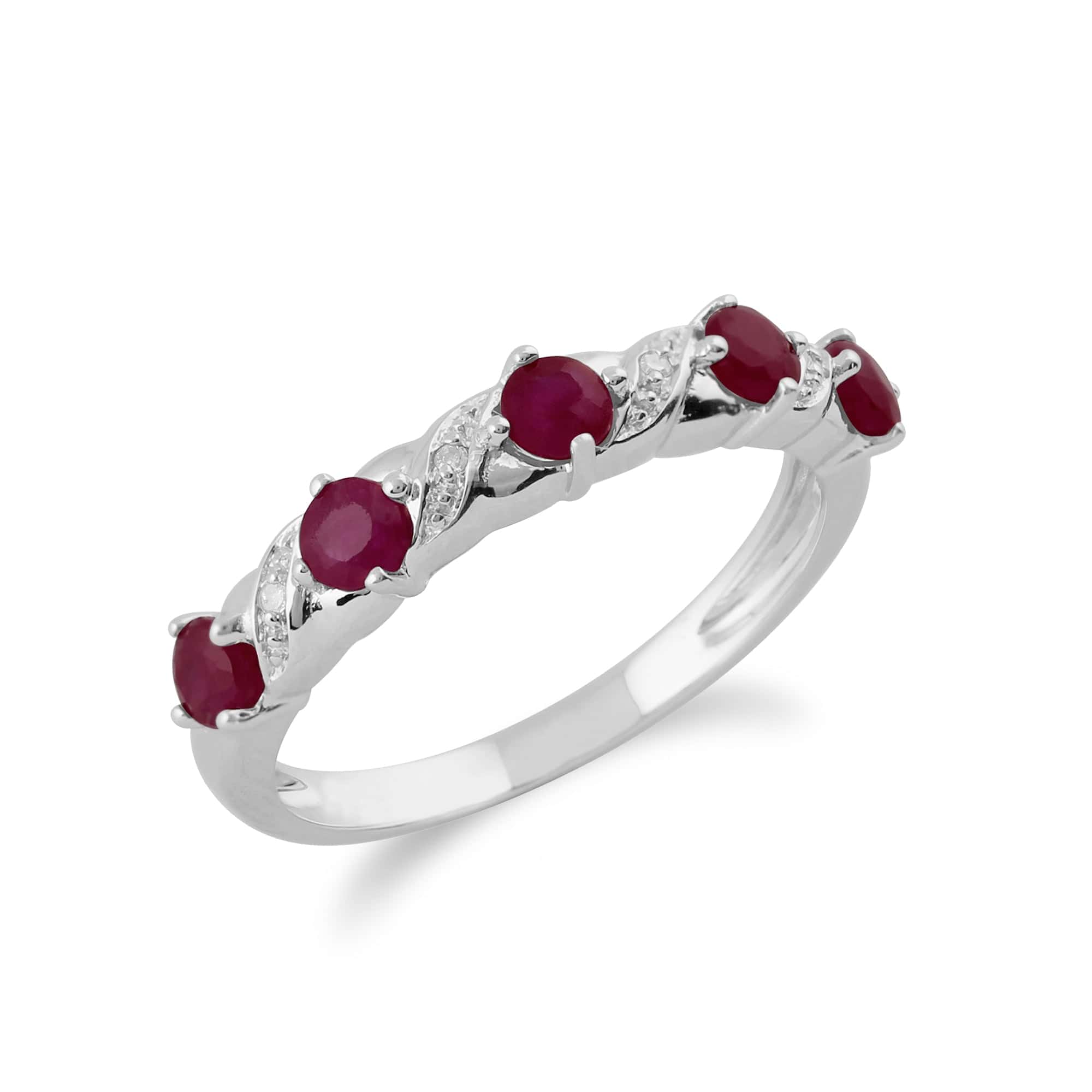 117R0070039 Classic Round Ruby & Diamond Half Eternity Ring in 9ct White Gold 3