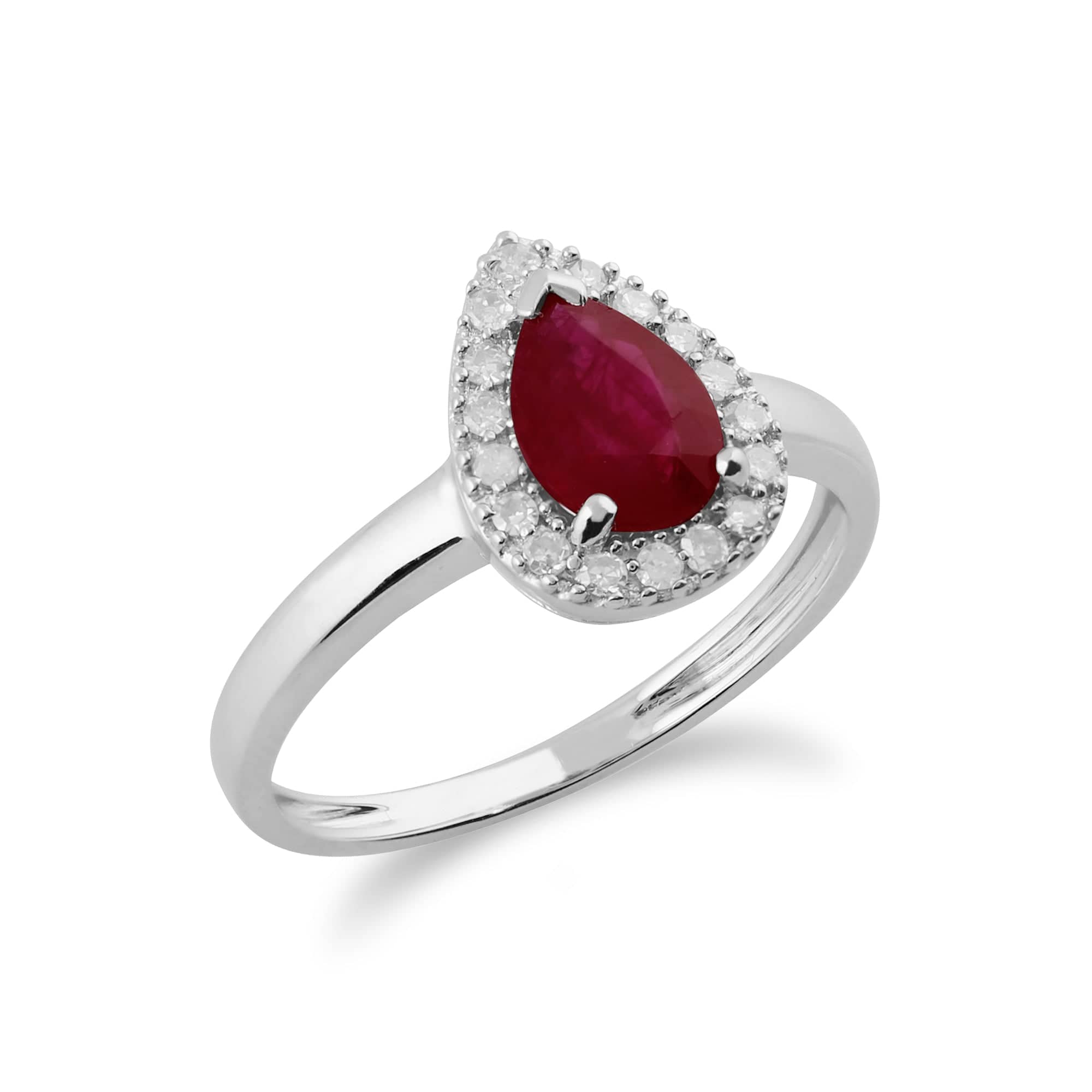117R0164029 Classic Pear Ruby & Diamond Cluster Ring in 9ct White Gold 2