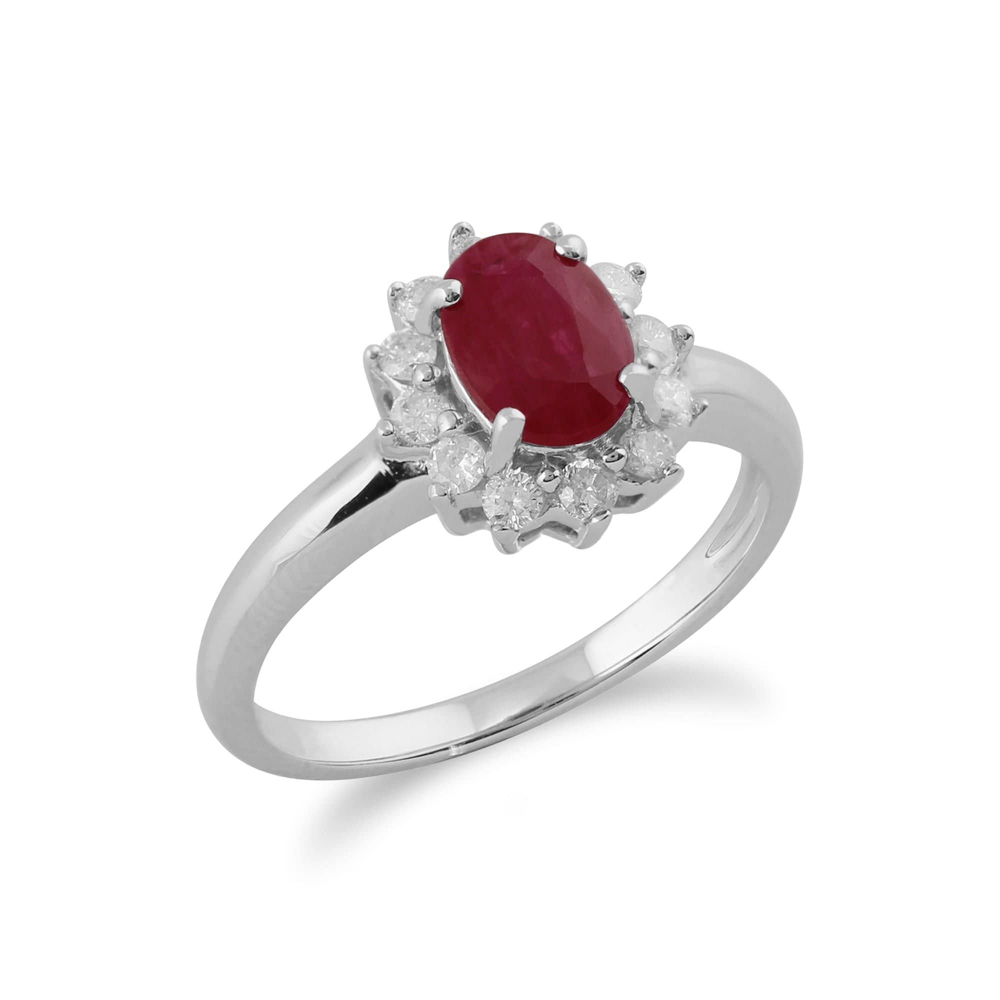 117R0165029 Classic Oval Ruby & Diamond Cluster Ring in 9ct White Gold 2