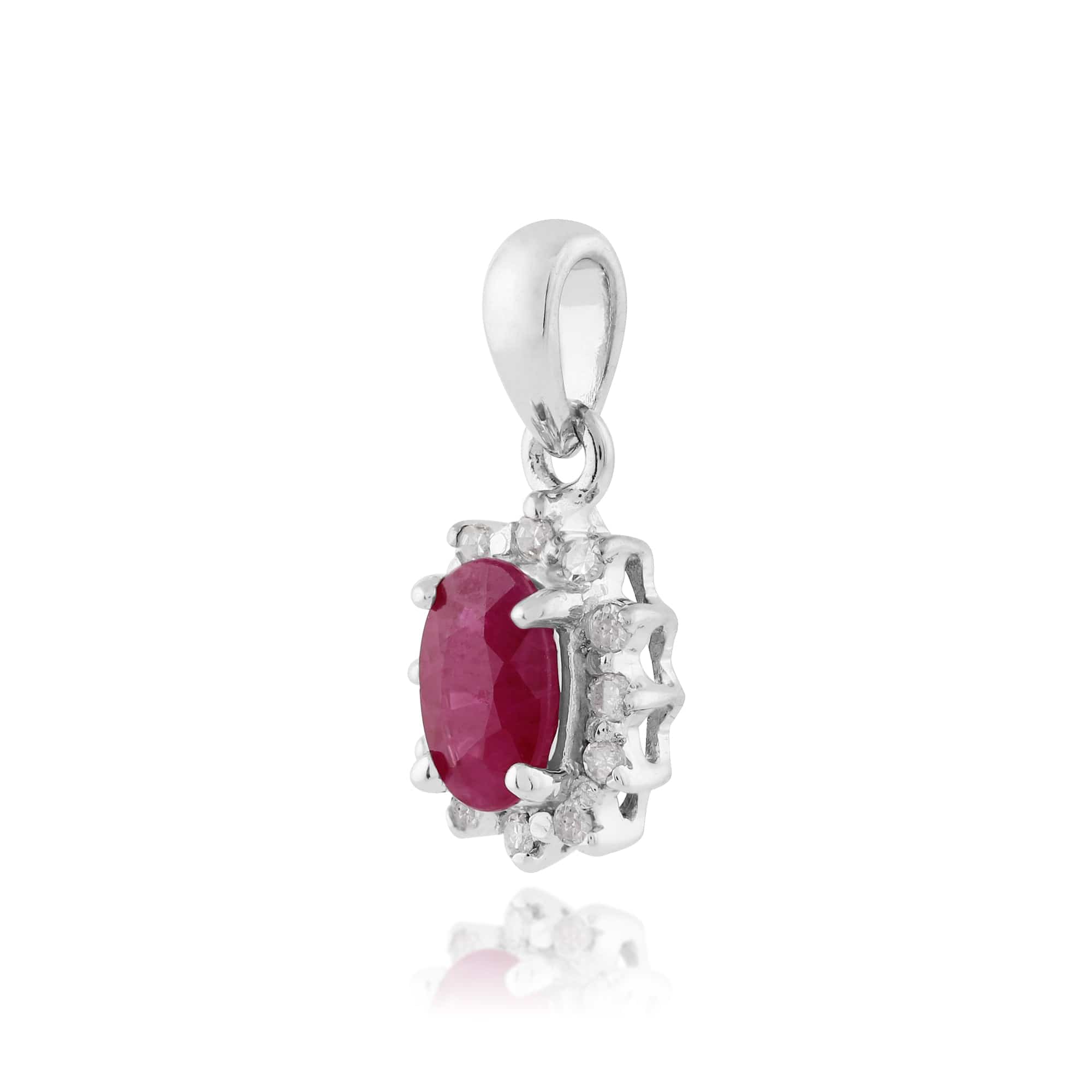 7061 Classic Oval Ruby & Diamond Cluster Pendant in 9ct White Gold 2