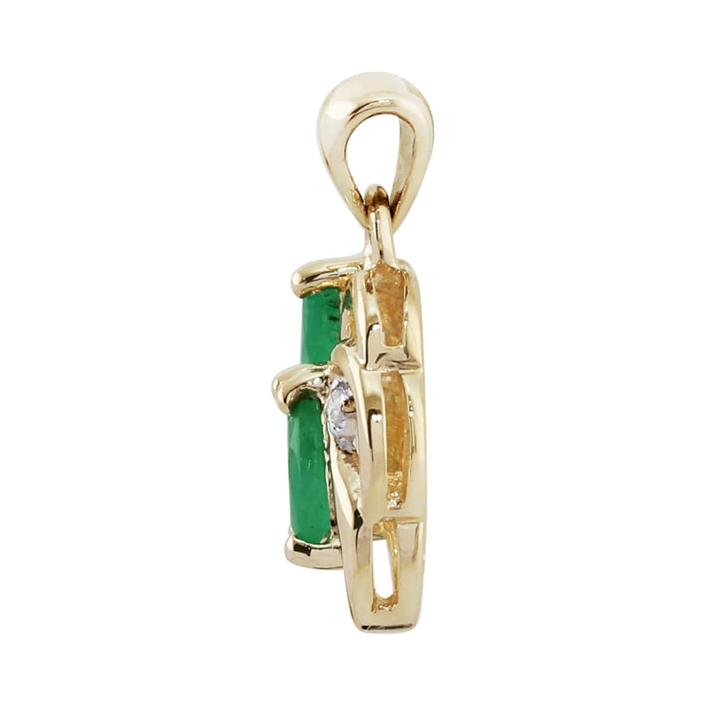 7074 Floral Emerald & Diamond Pendant in 9ct Yellow Gold 3