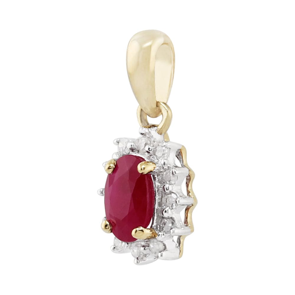 27017 Classic Oval Ruby & Diamond Cluster Pendant in 9ct Yellow Gold 2