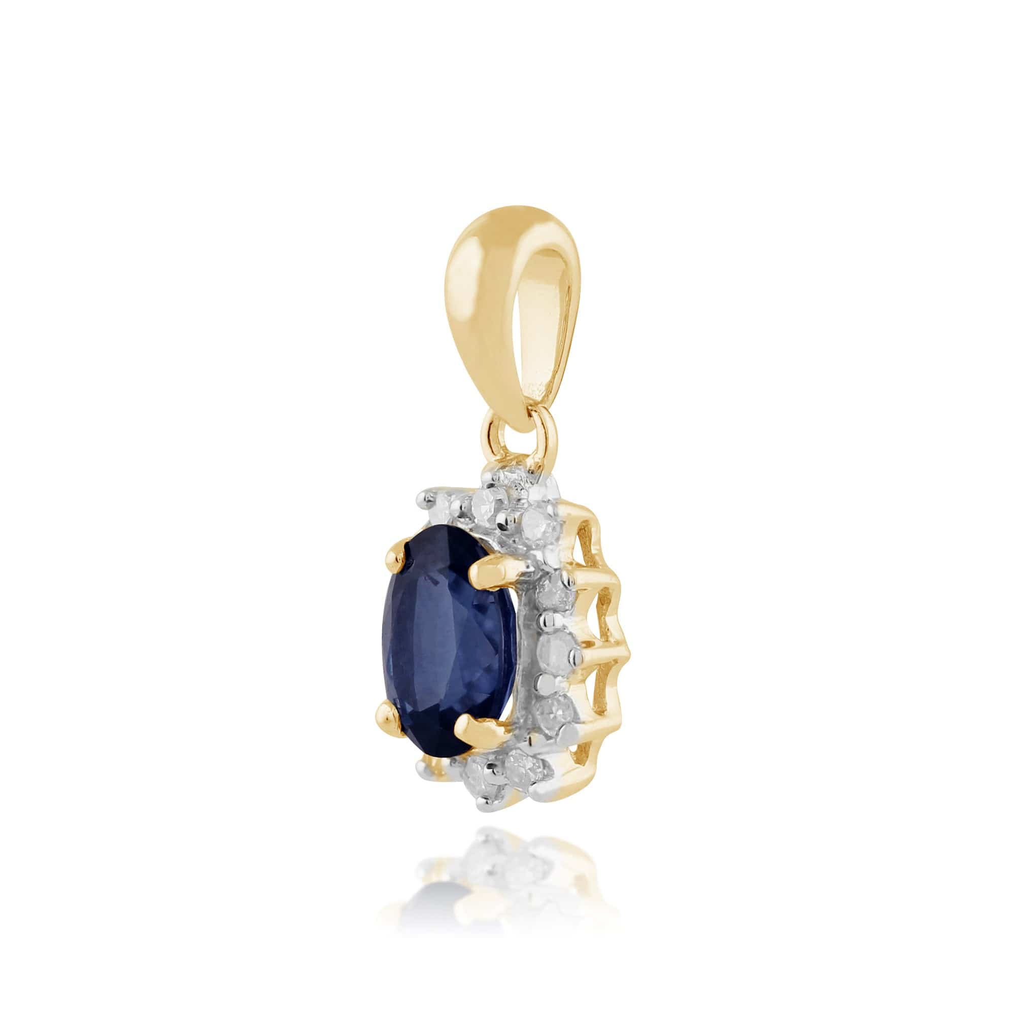27018 Classic Oval Sapphire & Diamond Cluster Pendant in 9ct Yellow Gold 2