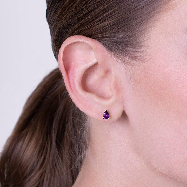 22449 Classic Pear Amethyst Stud Earrings in 9ct Yellow Gold 3