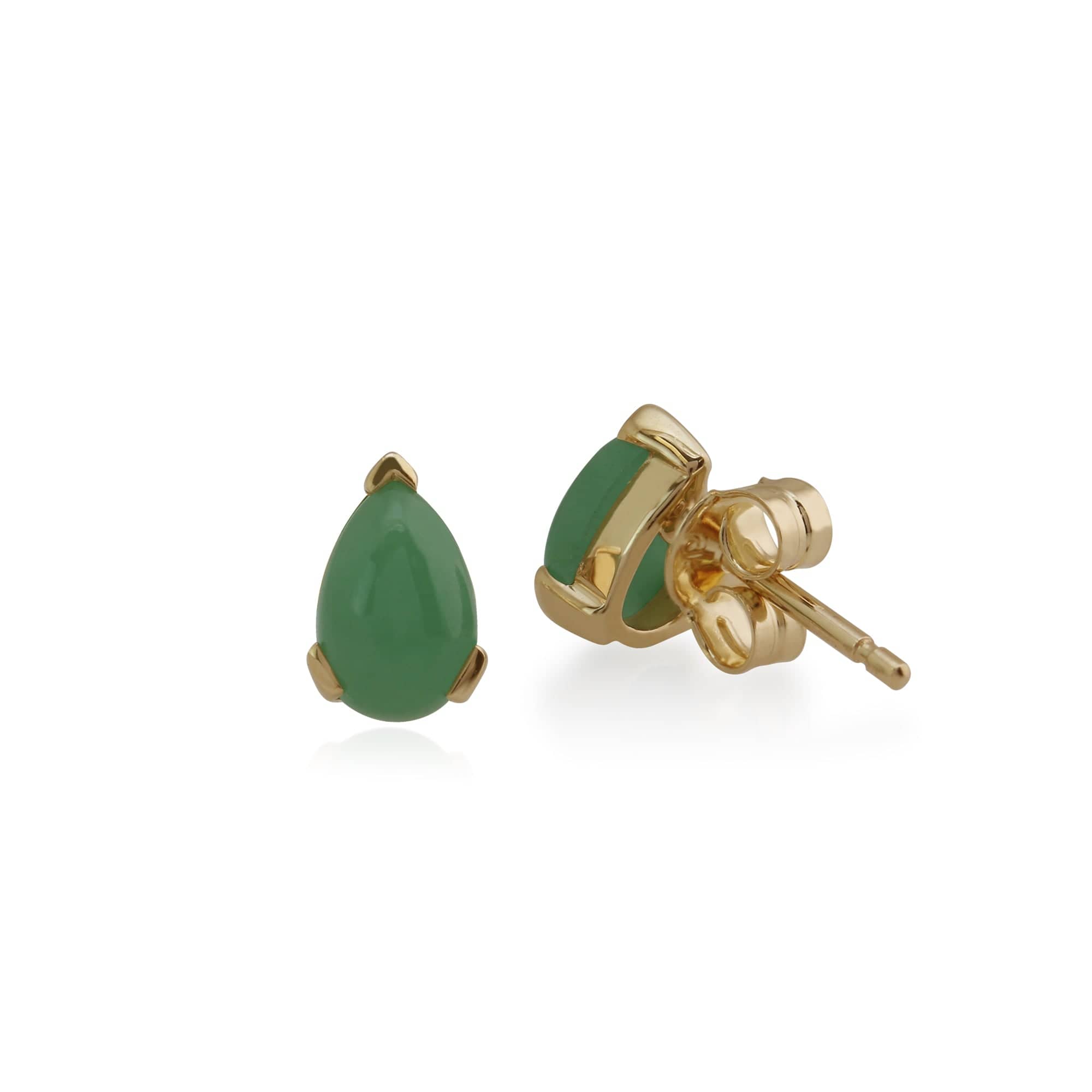 123E0606209 Classic Pear Green Jade Stud Earrings in 9ct Yellow Gold 2