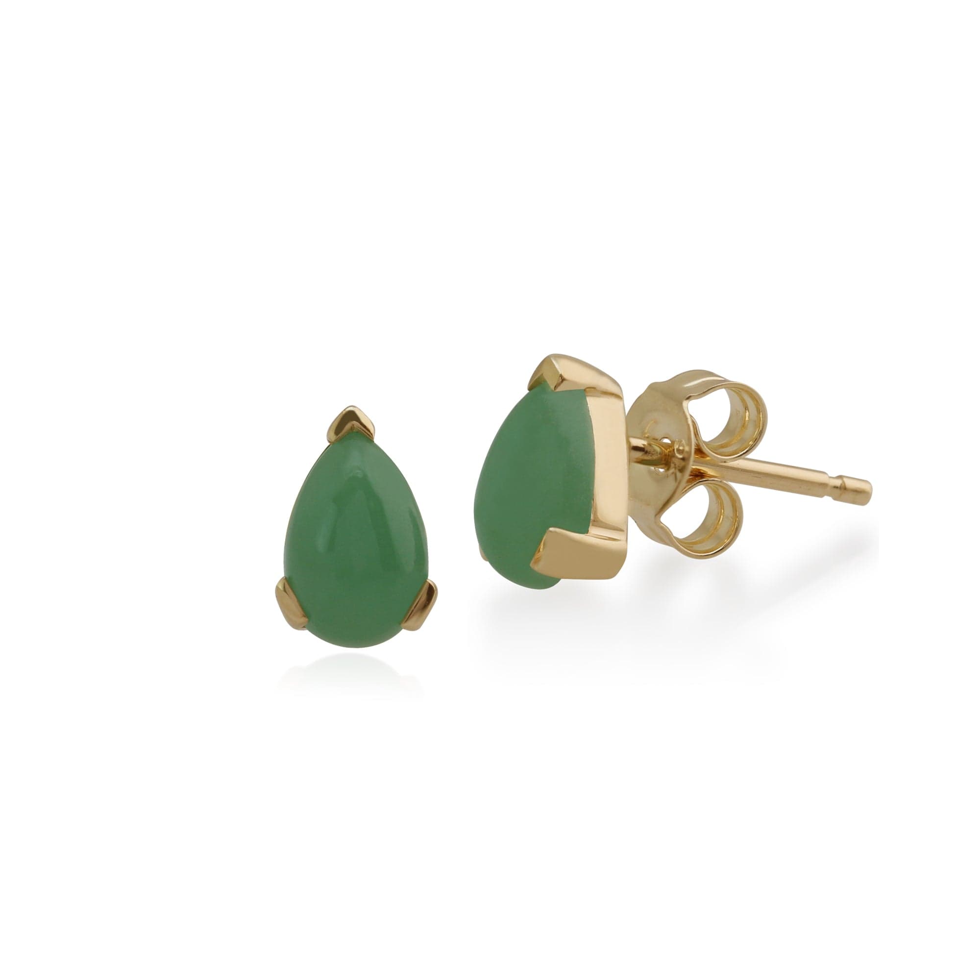 Classic Pear Jade Single Stone Stud Earrings & Pendant Set in 9ct Yellow Gold - Gemondo