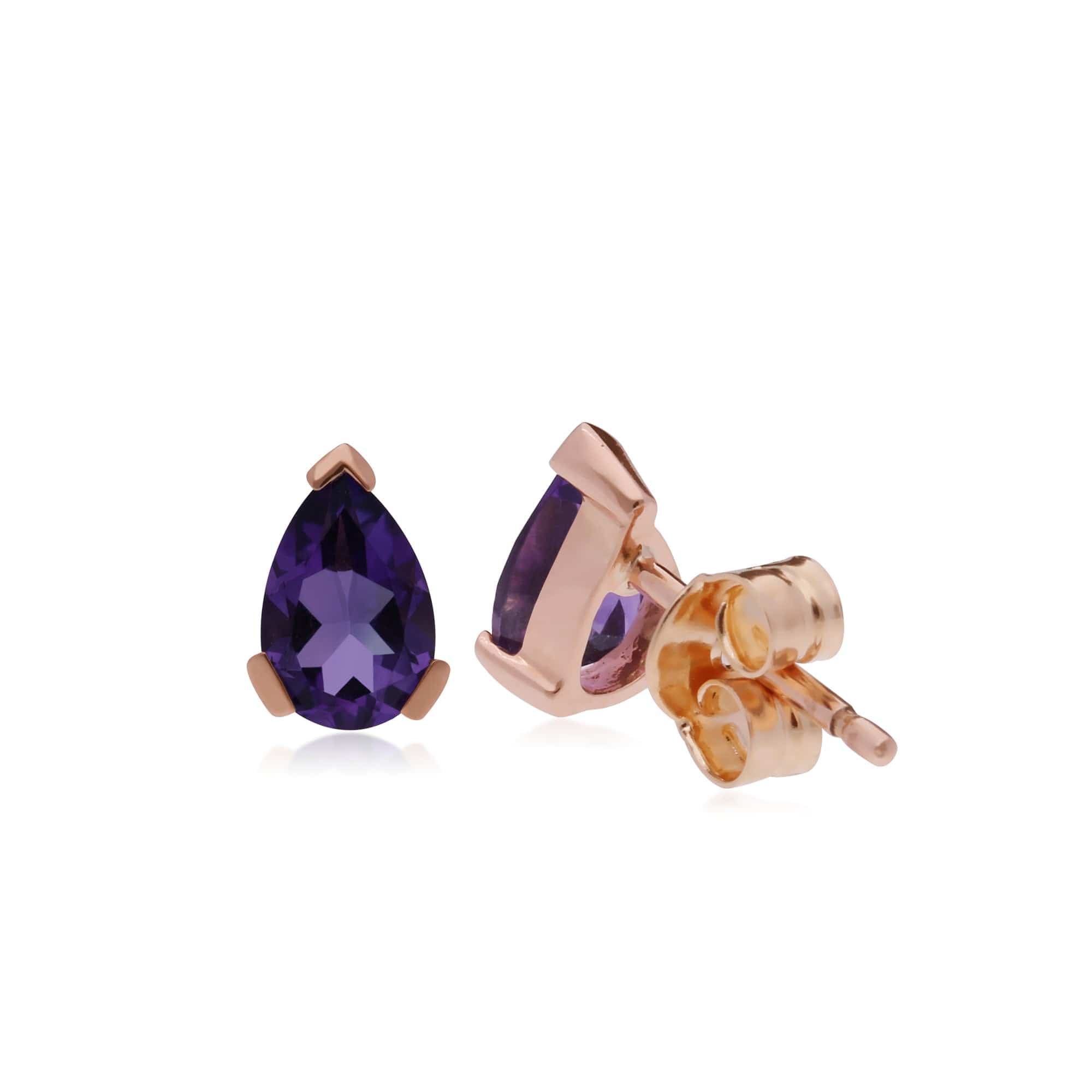 123E087701925 Gemondo 9ct Rose Gold 3 Claw Amethyst Classic Pear Stud Earrings 2