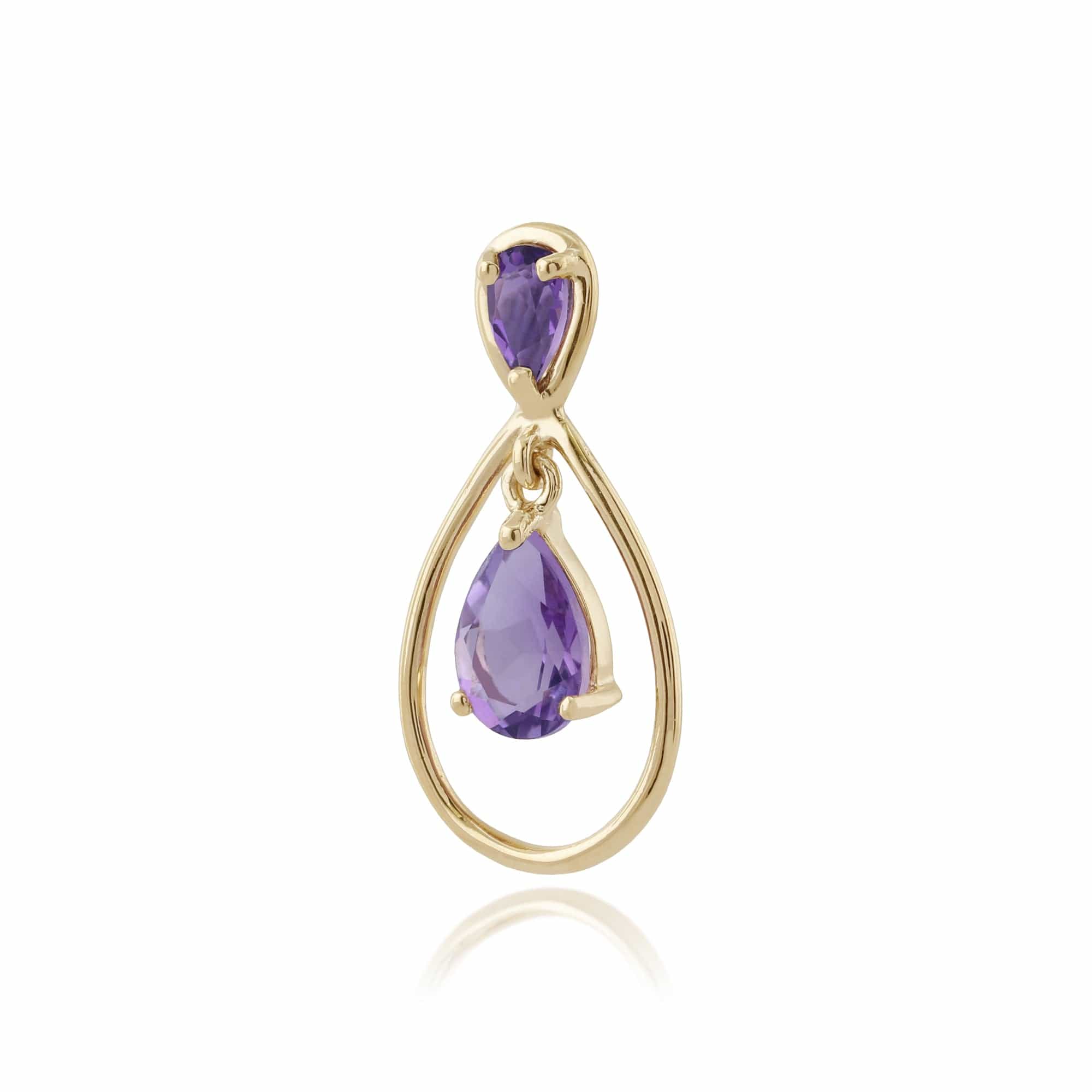 Classic Pear & Round Amethyst Halo Frame Pendant in 9ct Yellow Gold - Gemondo