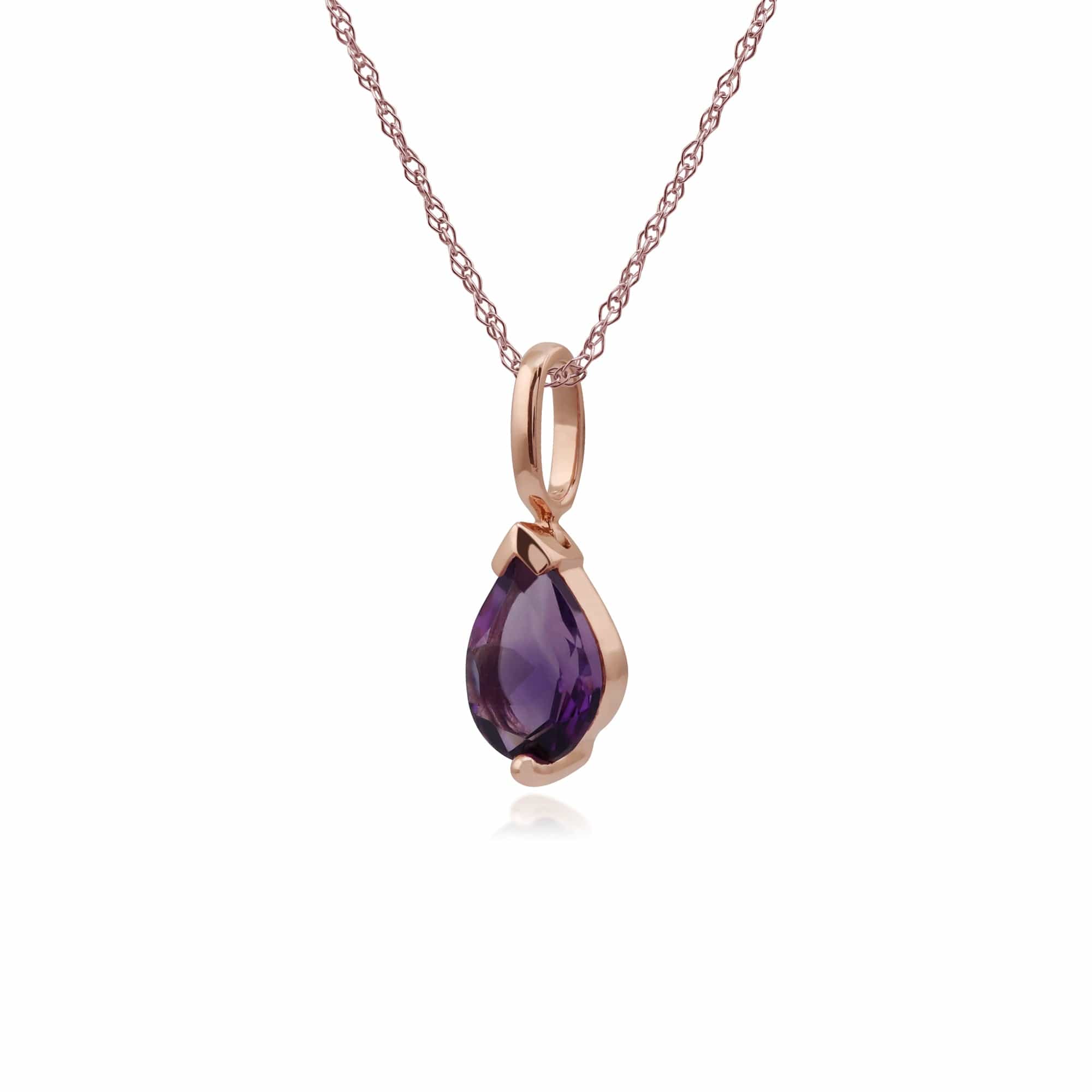 123P0782019 Classic Pear Amethyst Claw Set Single Stone Pendant in 9ct Rose Gold 2