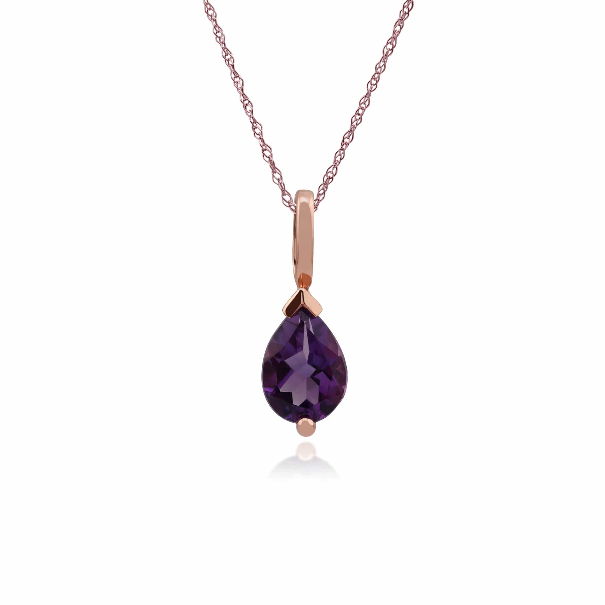 Classic Pear Amethyst Claw Set Single Stone Pendant in 9ct Rose Gold - Gemondo