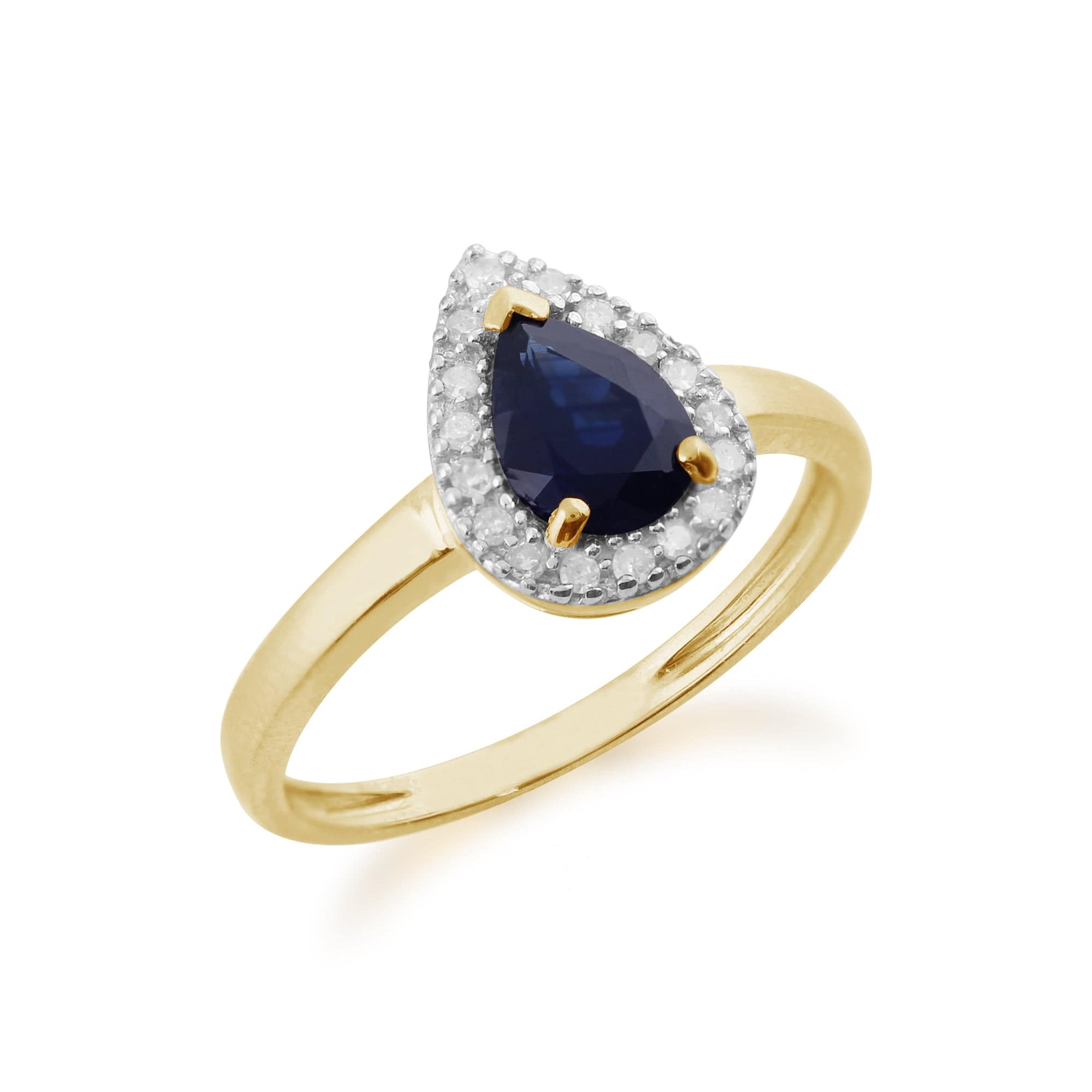 22616 Classic Pear Shaped Sapphire & Diamond Ring in Yellow 9ct Gold 2