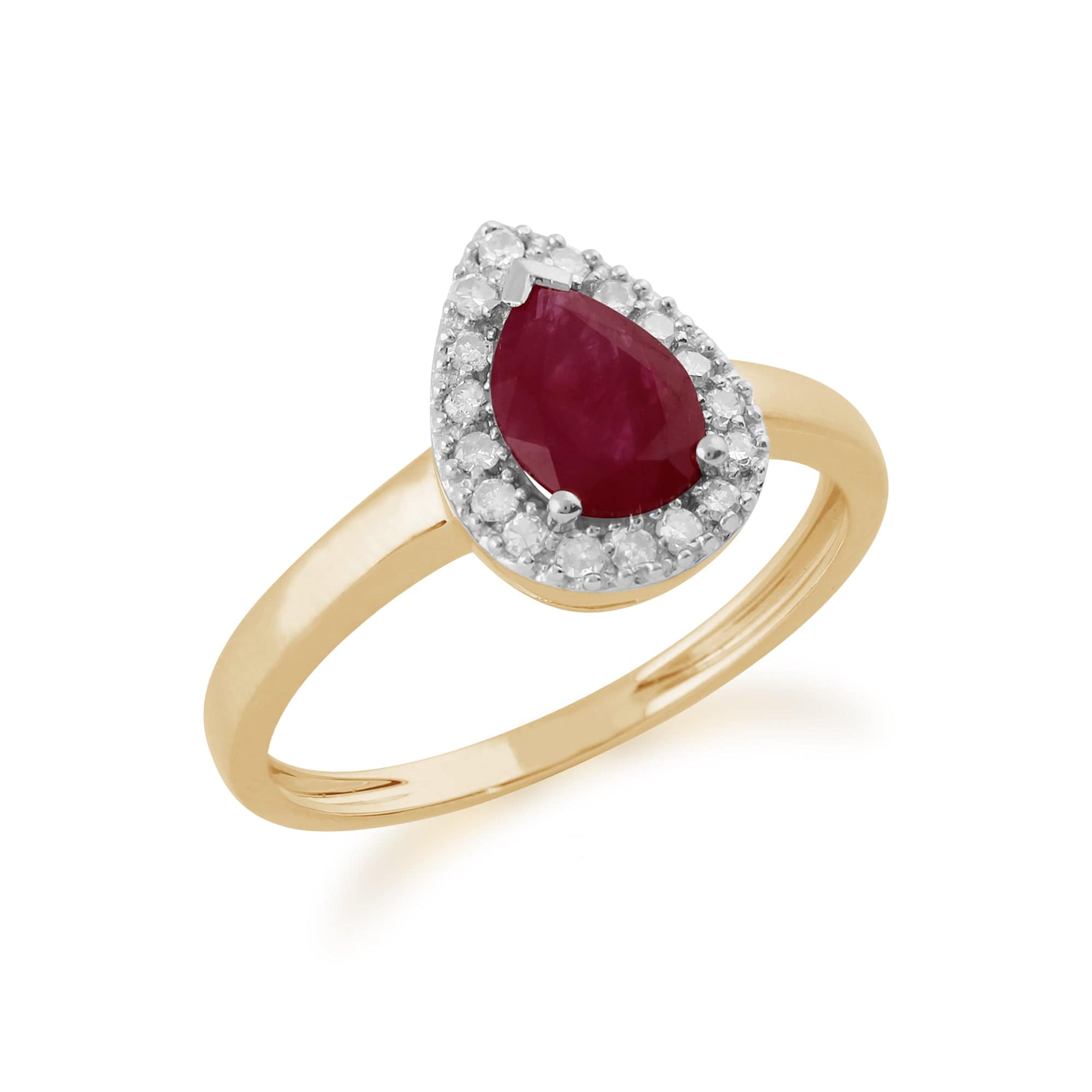 22617 Classic Pear Shaped Ruby & Diamond Ring in 9ct Yellow Gold 2
