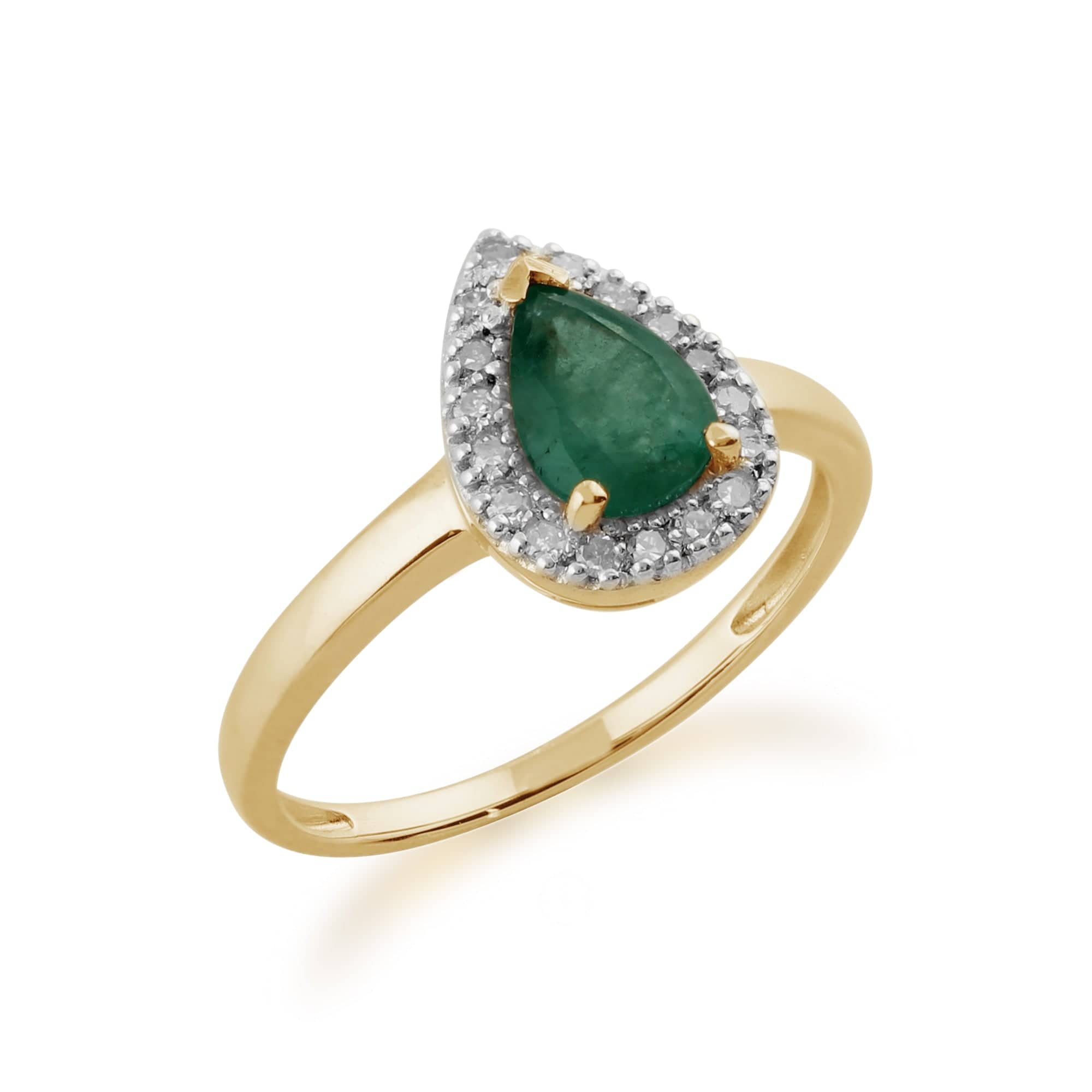123R0457209 Classic 0.66ct Pear Emerald & Diamond Ring in 9ct Yellow Gold 2