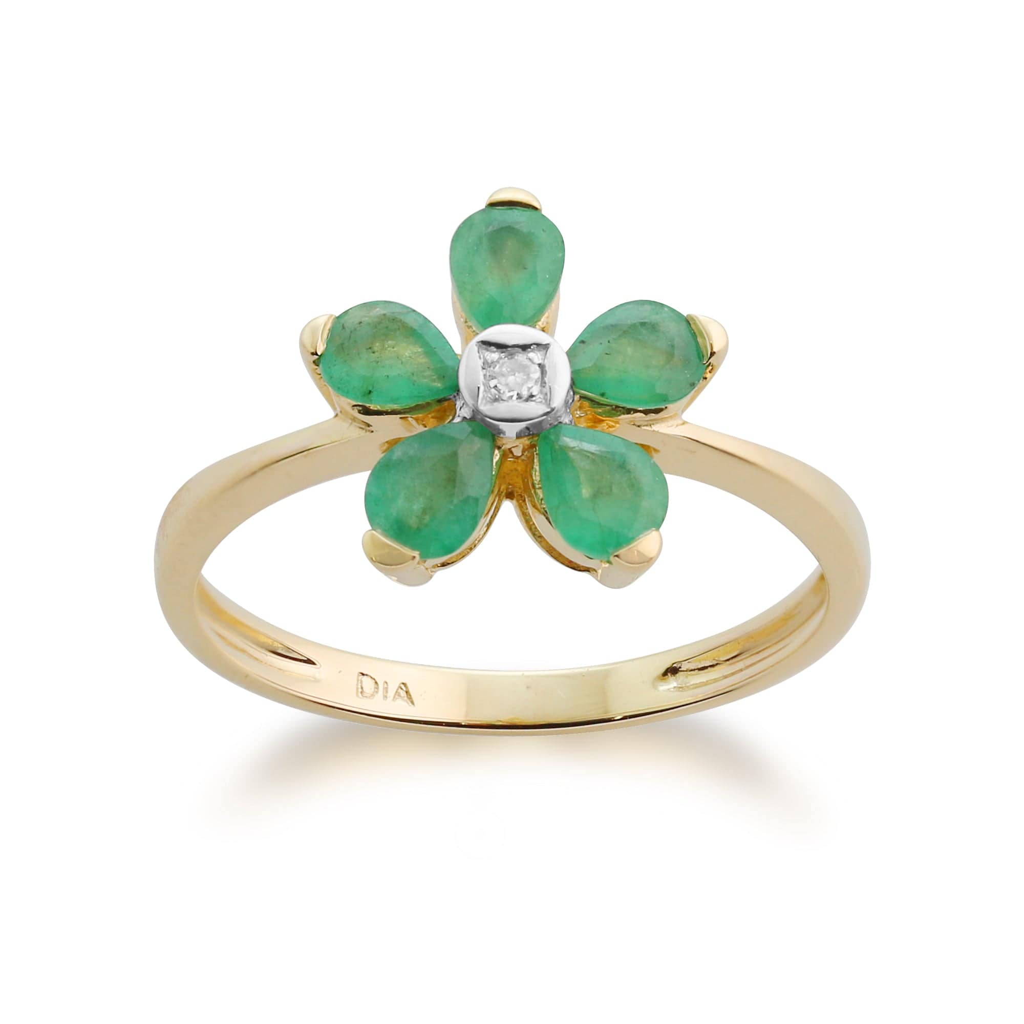 Gemondo 9ct Yellow Gold 0.76ct Emerald & Diamond Floral Ring Image 1