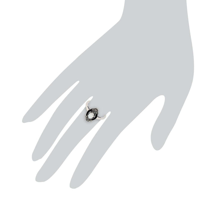 27089 Art Deco Style Oval Opal, Marcasite & Black Enamel Marquise Ring In Sterling Silver 3