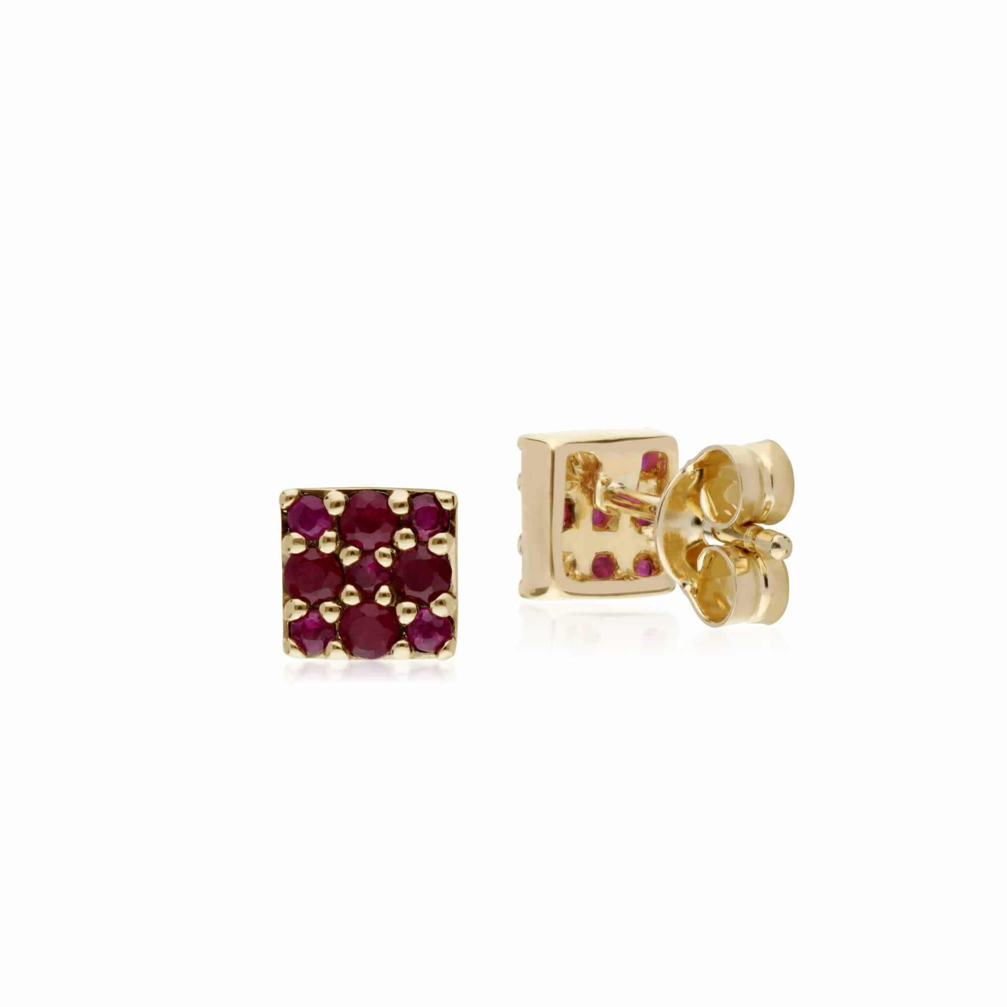132E2573029 Gemondo 9ct Yellow Gold Ruby Cluster Panel Stud Earrings 2