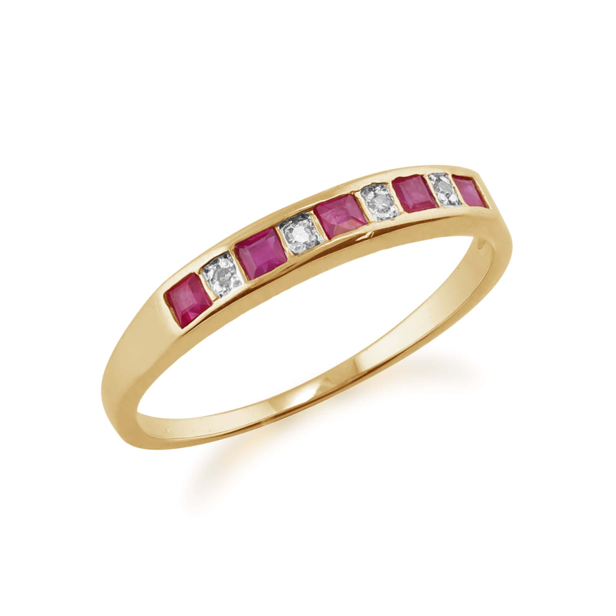 25589 Classic Square Ruby & Diamond Half Eternity Ring in 9ct Yellow Gold  3
