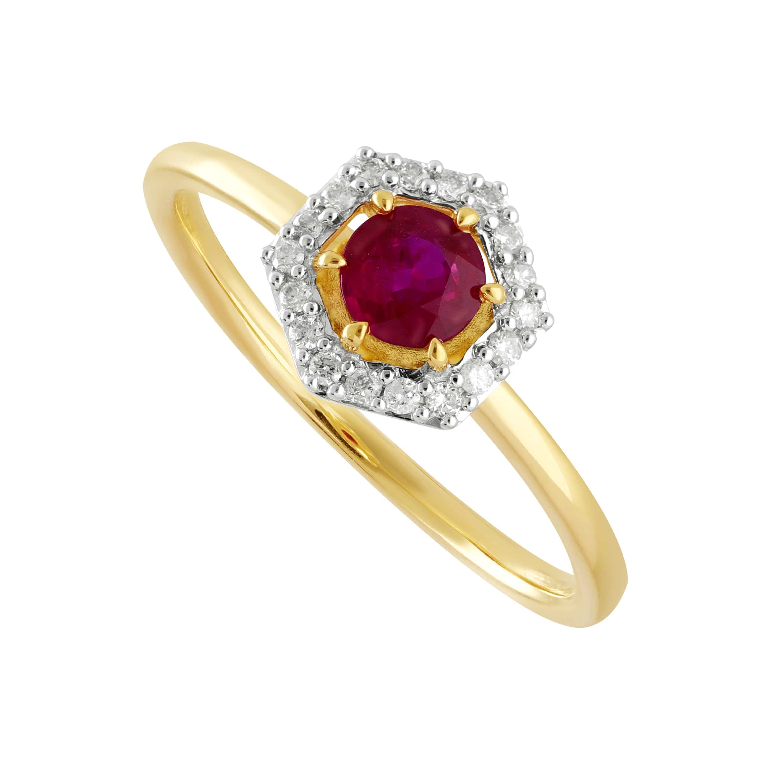 133R9486039 9ct Yellow Gold 0.92ct Ruby & Diamond Halo Engagement Ring 1