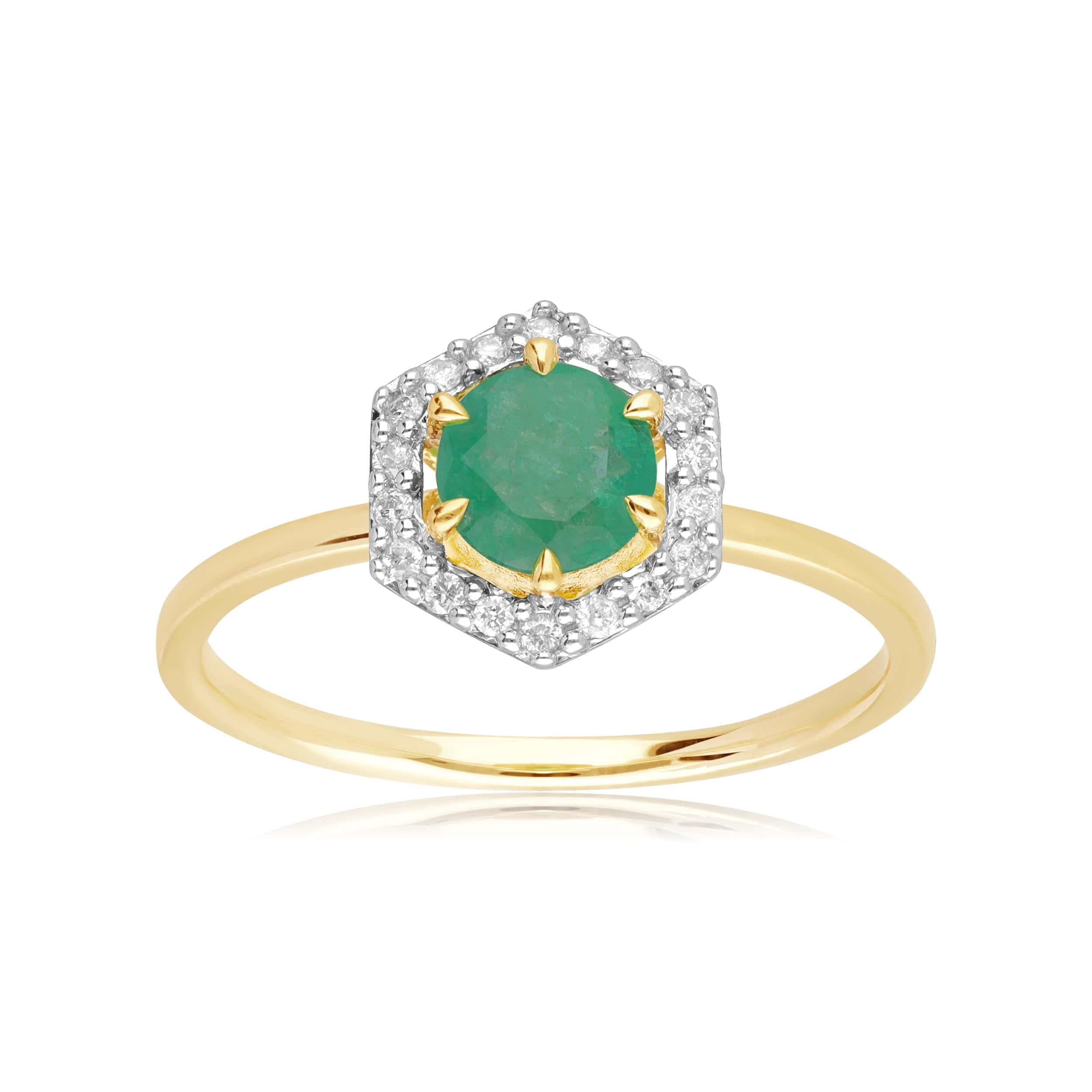 133R9486049 9ct Yellow Gold 0.67ct Emerald & Diamond Halo Engagement Ring 4