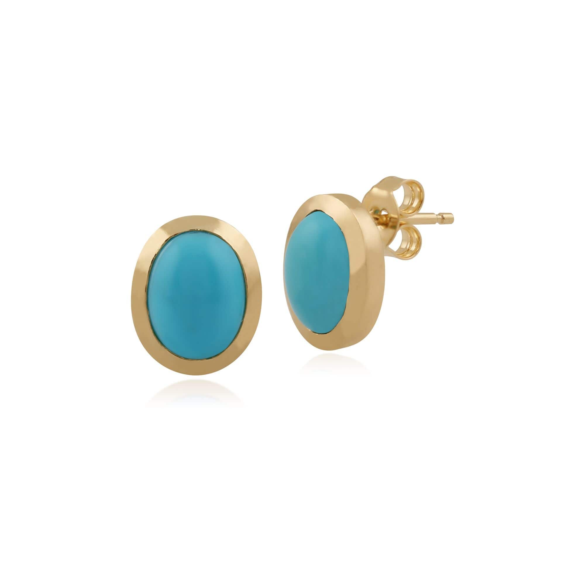 9ct Yellow Gold 1.72ct Turquoise Classic Oval Framed  Stud Earrings Image