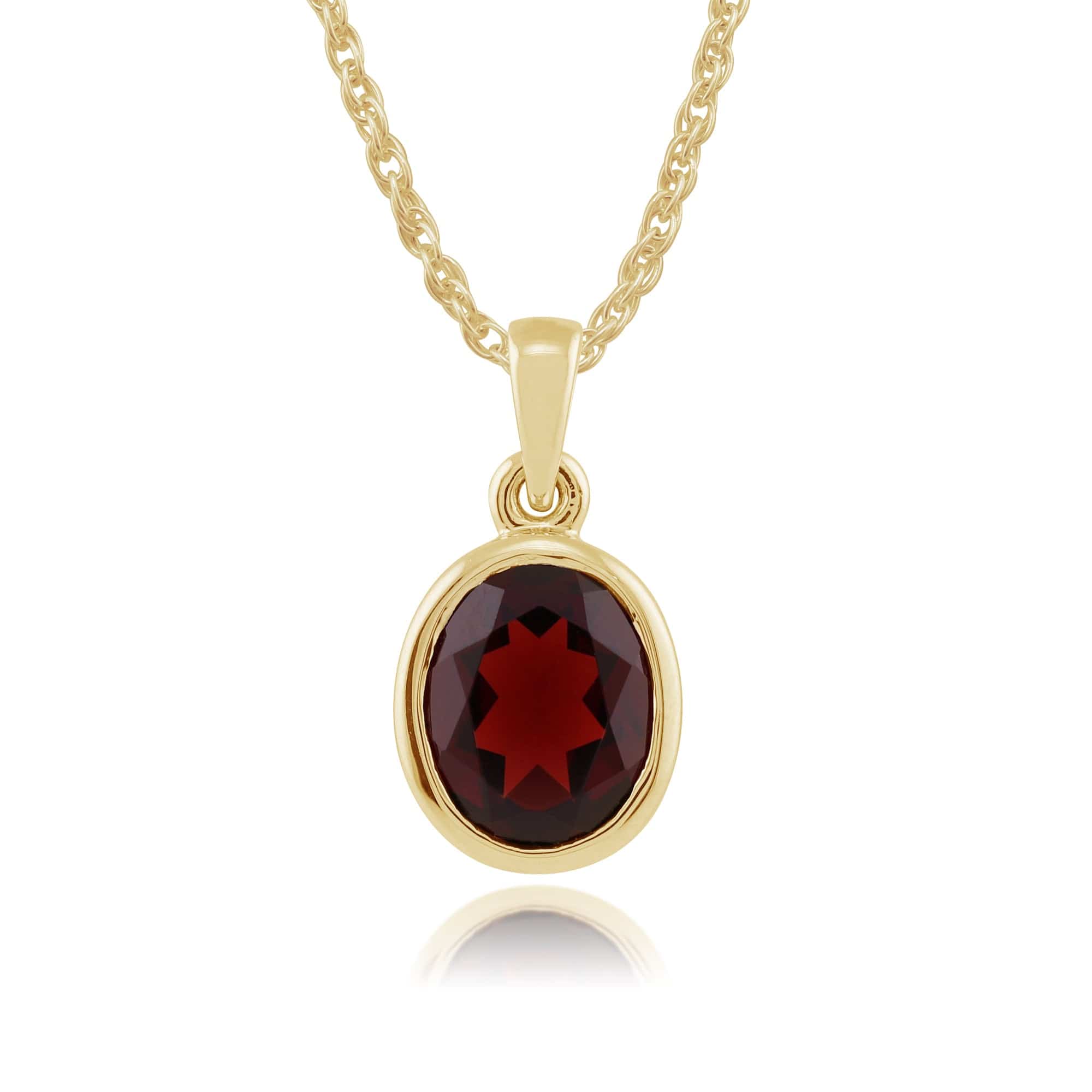 Classic Oval Garnet Pendant in 9ct Yellow Gold - Gemondo