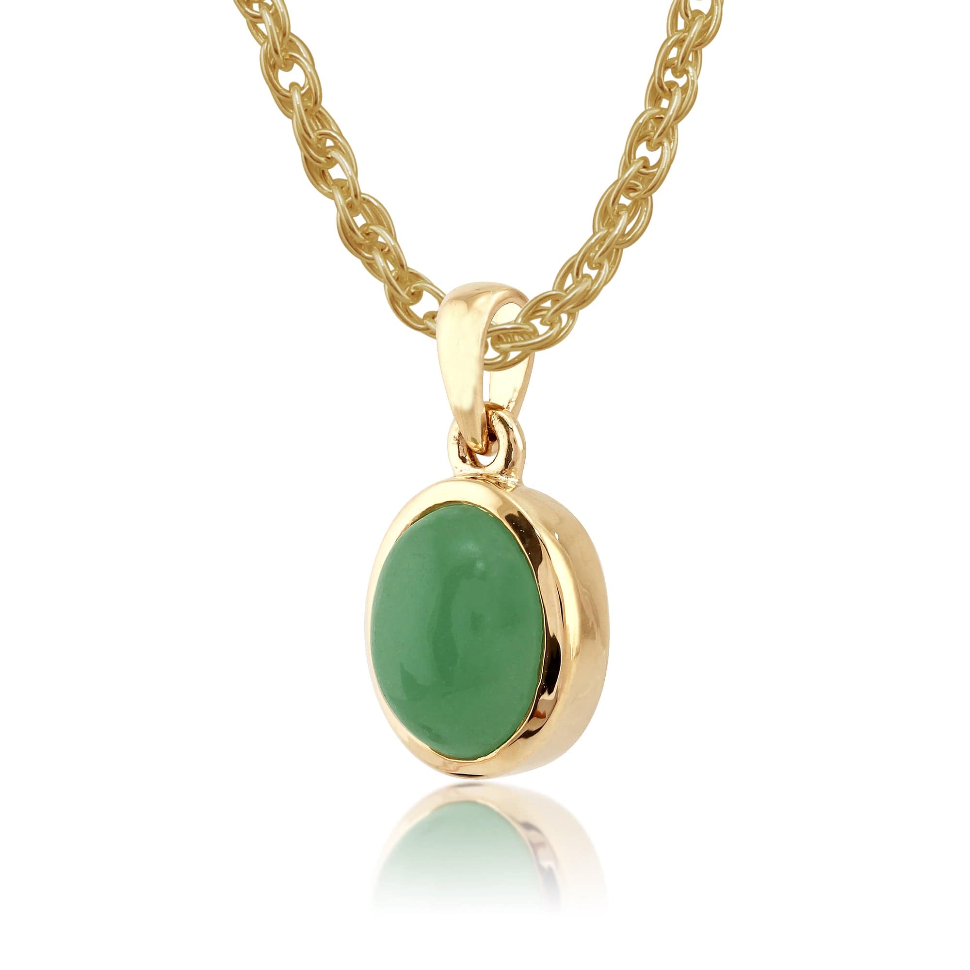 Classic Oval Dyed Green Jade Bezel Pendant & Cocktail Ring Set in 9ct Yellow Gold - Gemondo