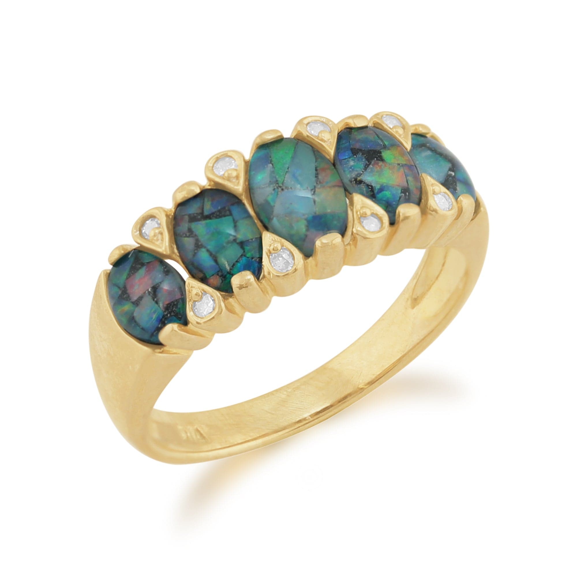 24903 Classic Oval Triplet Opal & Diamond Five Stone Ring in 9ct Yellow Gold 2