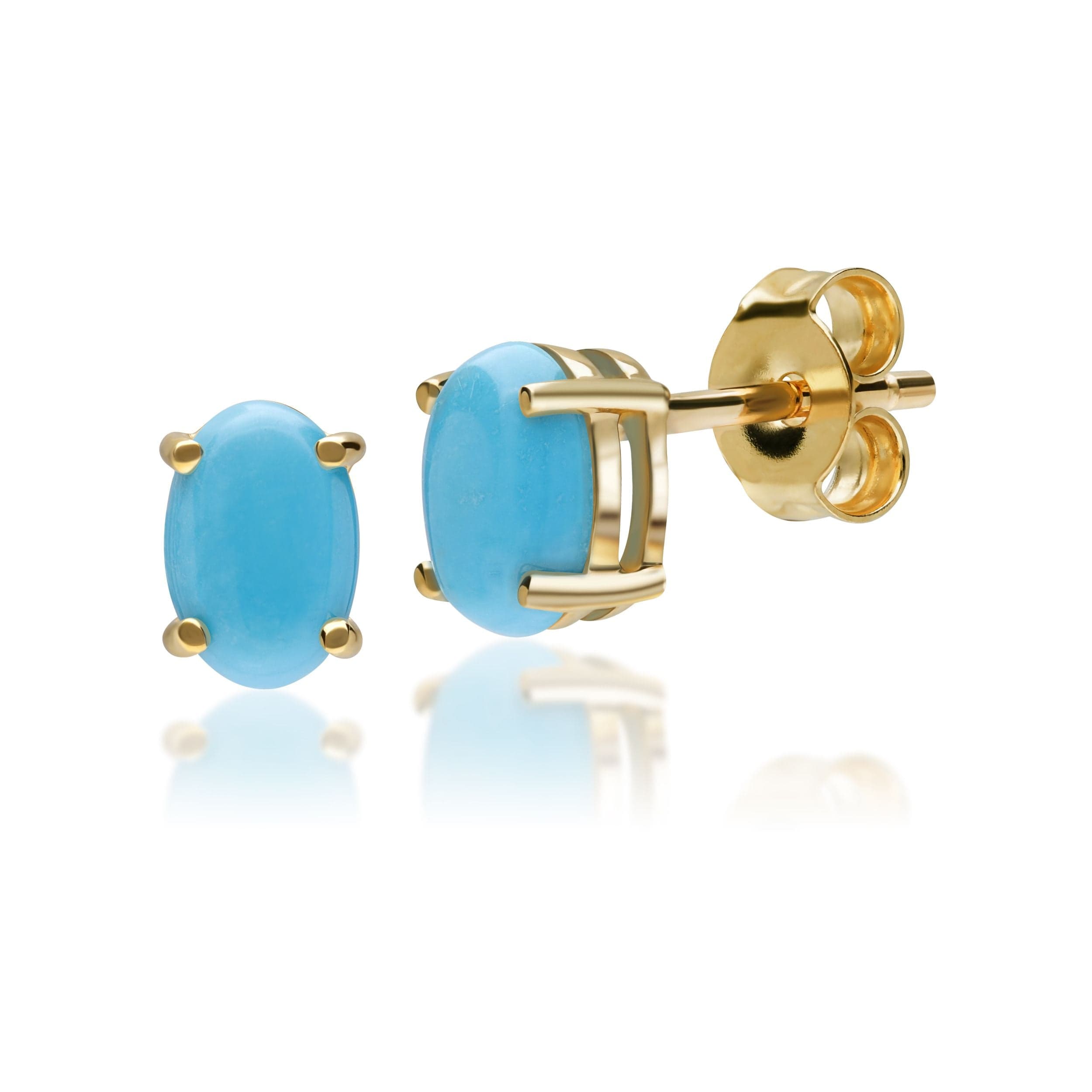 26936 Classic Oval Turquoise Cabochon Stud Earrings in 9ct Yellow Gold 7x5mm 1