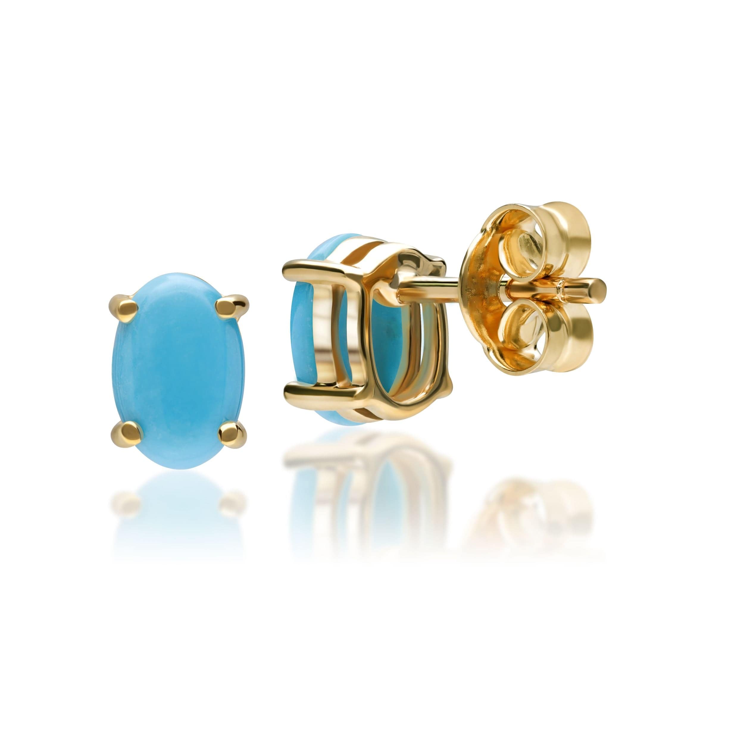 26936 Classic Oval Turquoise Cabochon Stud Earrings in 9ct Yellow Gold 7x5mm 3