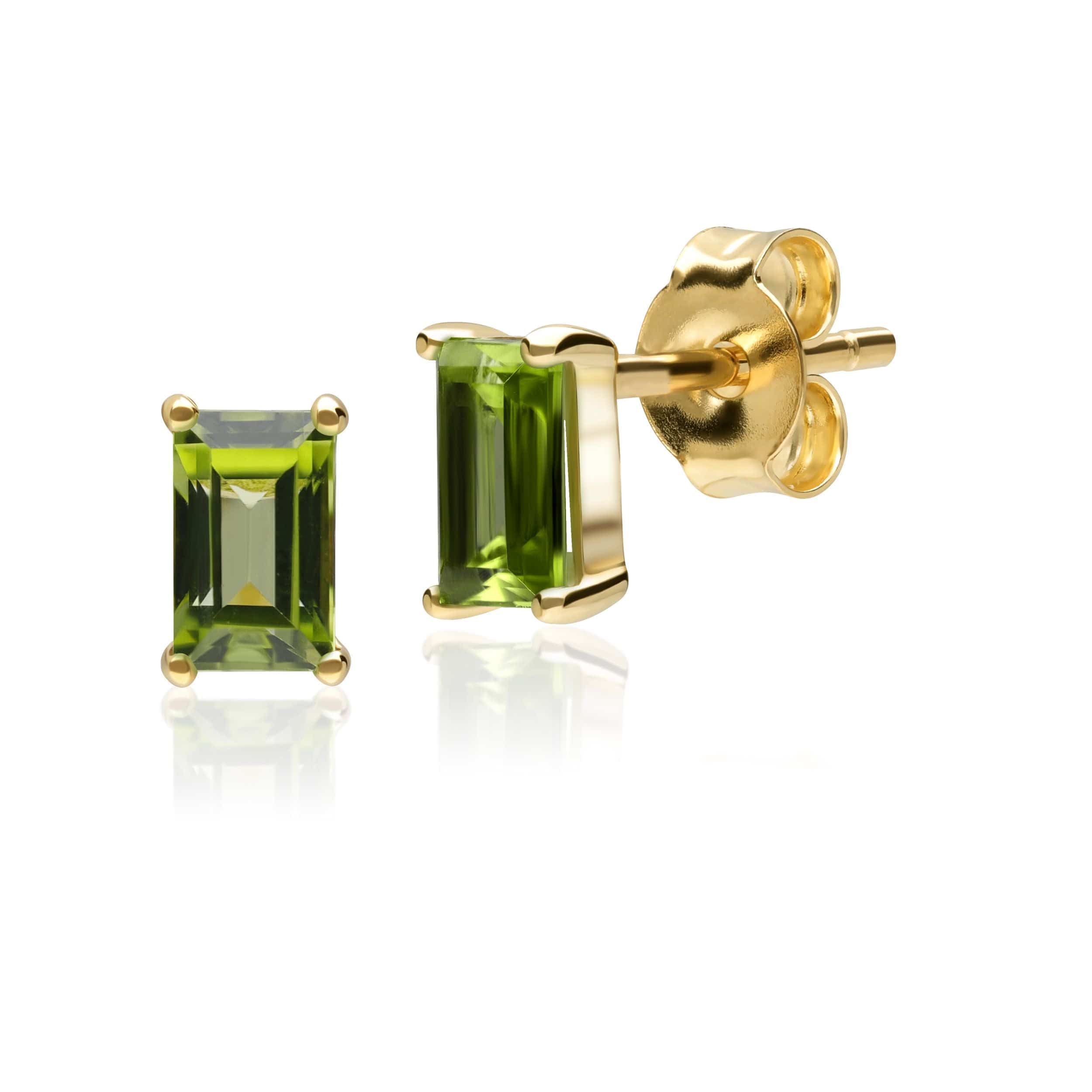 135E1524039-135P1872039 Classic Baguette Peridot Stud Earrings & Necklace Set in 9ct Yellow Gold 2