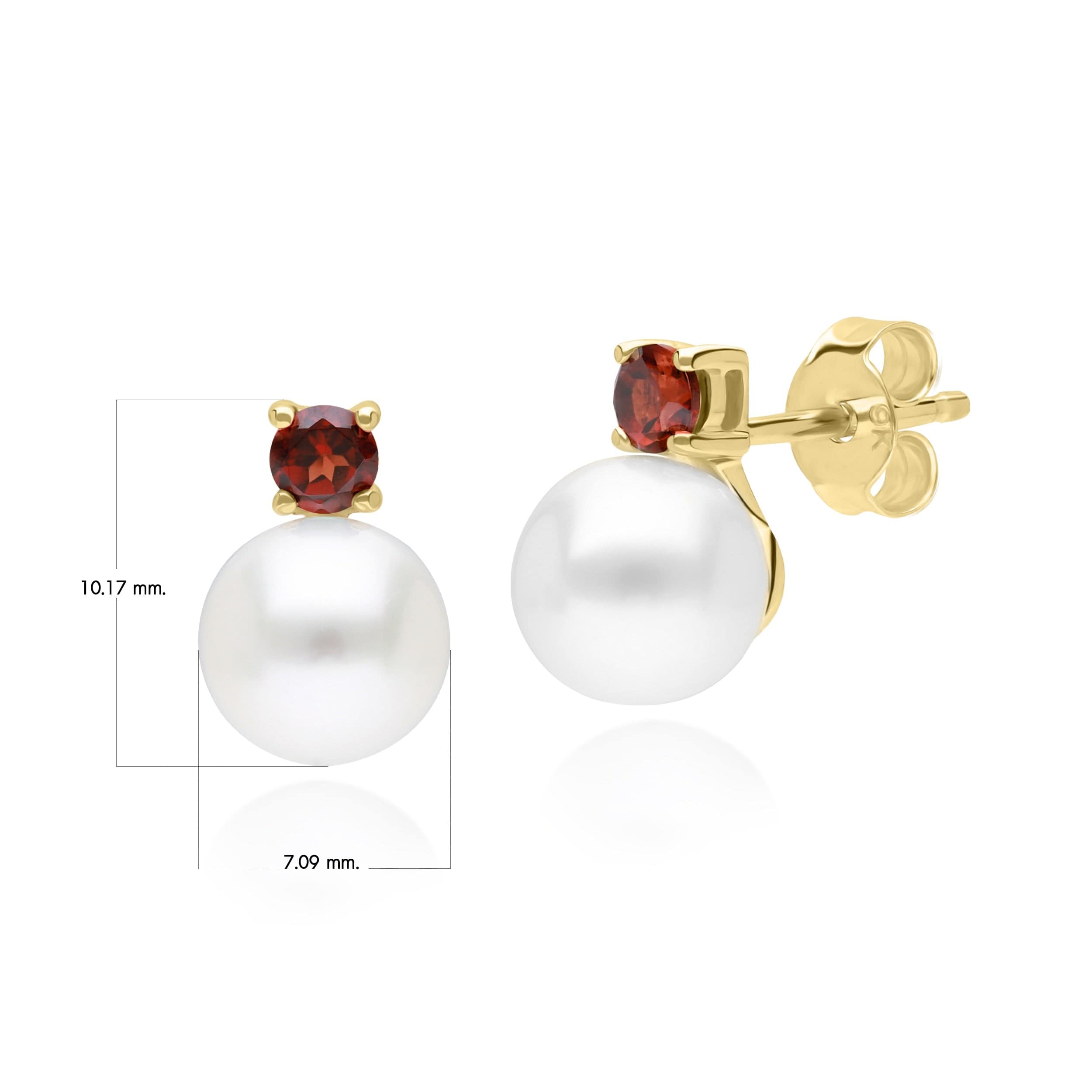 135E1817029 Modern Pearl & Garnet Stud Earrings in 9ct Yellow Gold 4