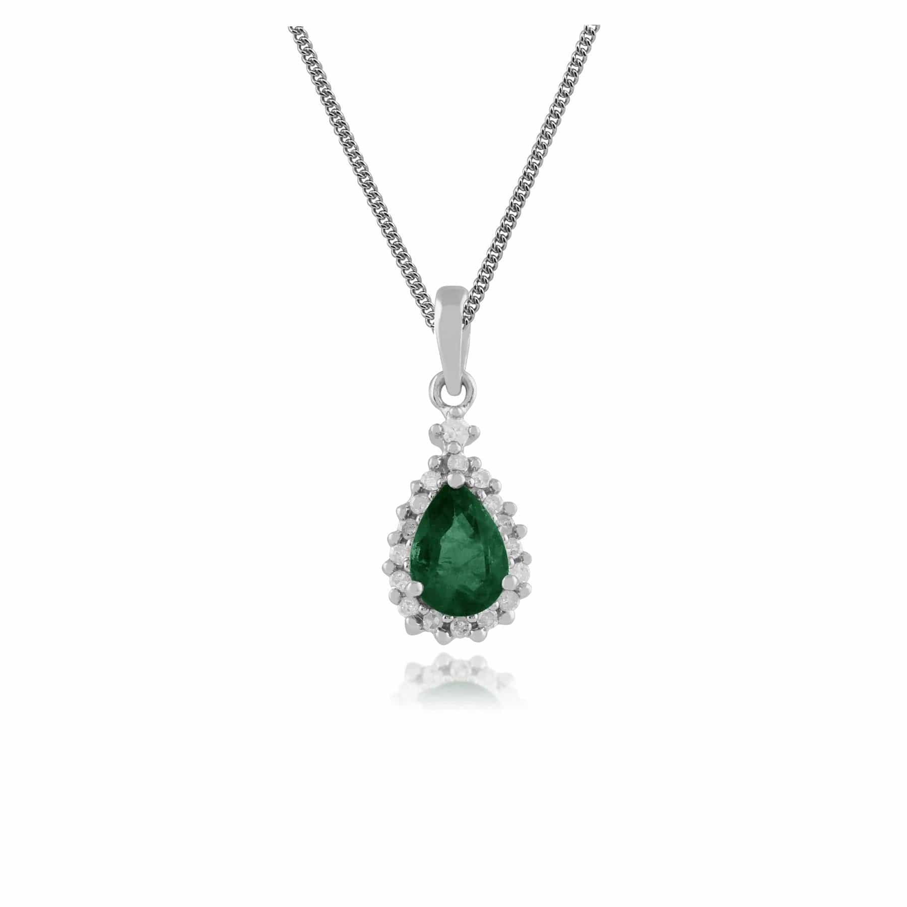 135P0565079 Classic Pear Emerald & Diamond Cluster Pendant in 9ct White Gold 1