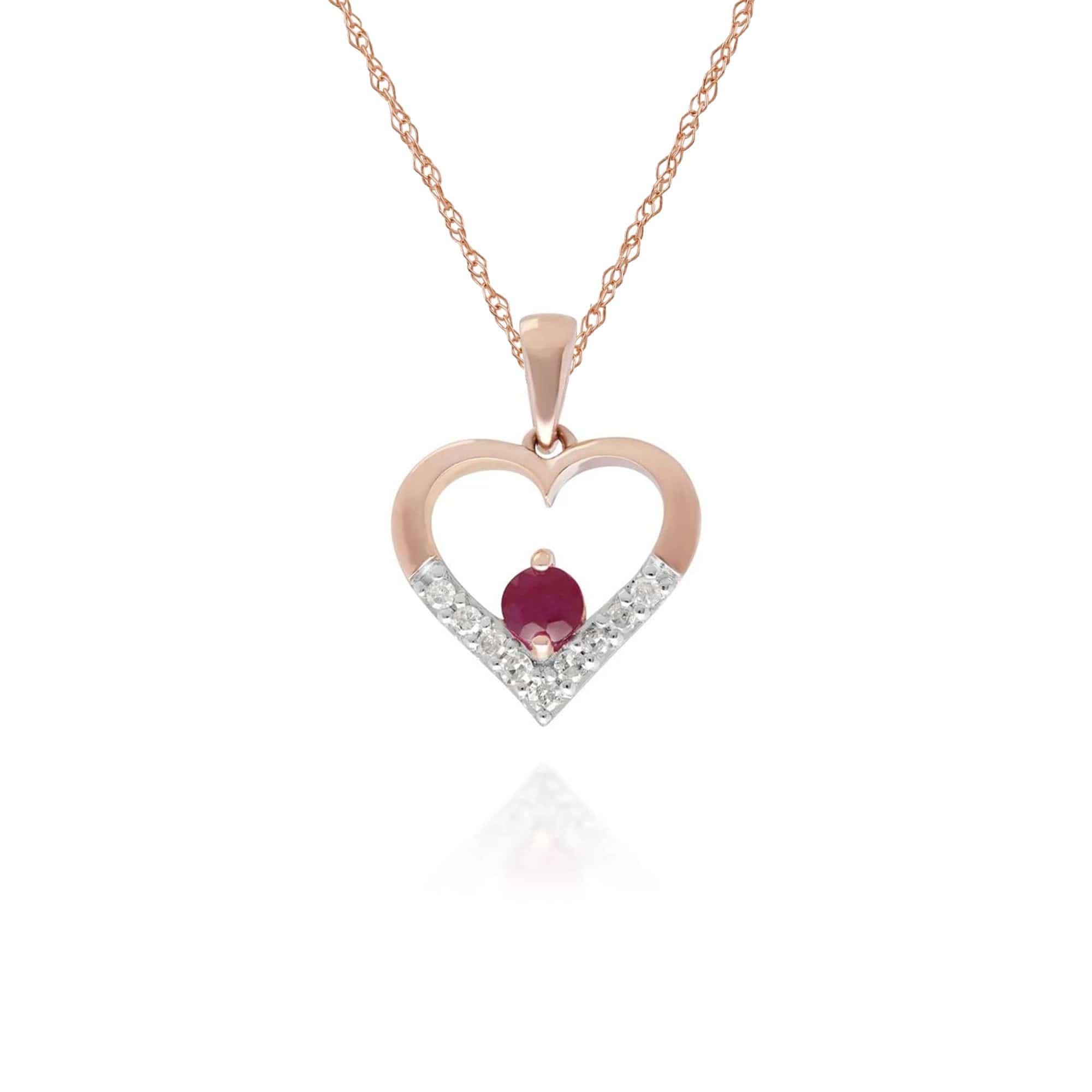 135P1905019 Classic Ruby & Diamond Love Heart Pendant in 9ct Yellow Gold 1