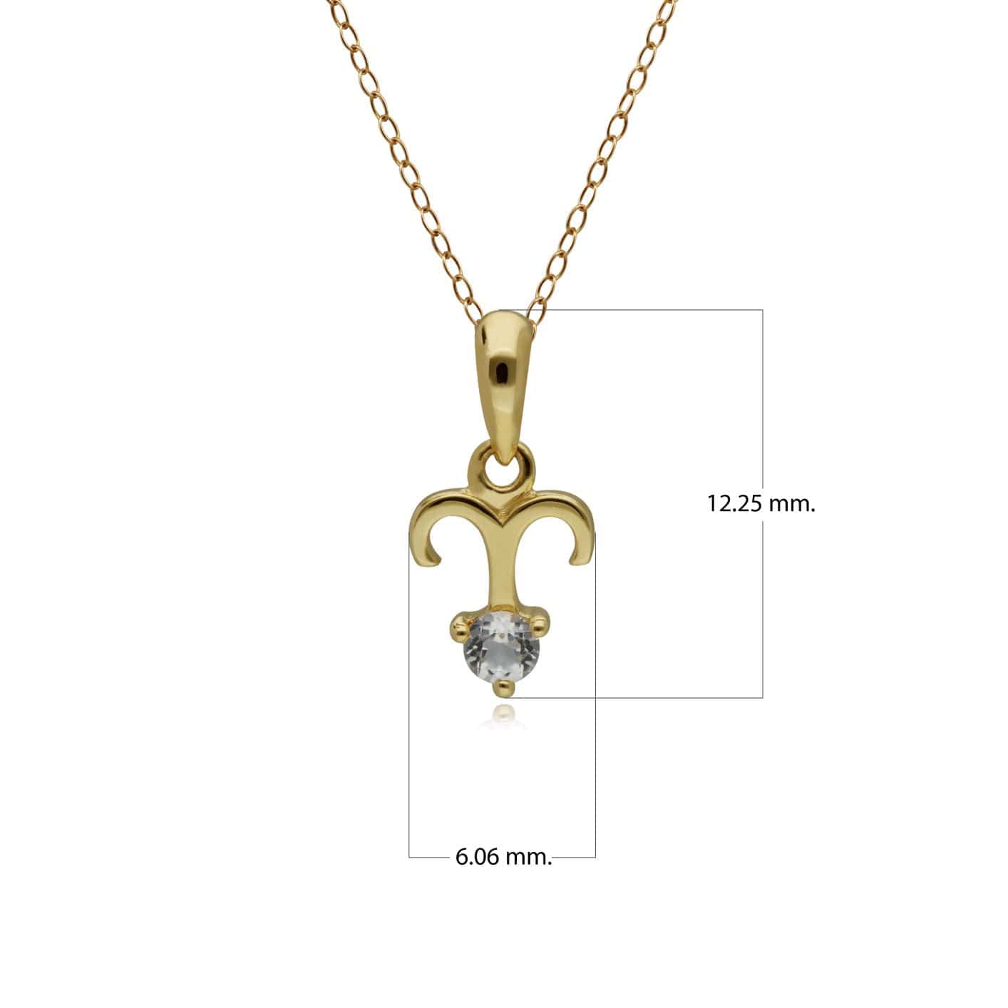 135P1995019 White Topaz Aries Zodiac Charm Necklace in 9ct Yellow Gold 3