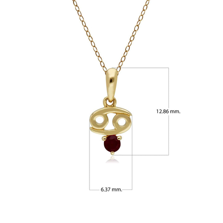 135P1998019 Ruby Cancer Zodiac Charm Necklace in 9ct Yellow Gold 2