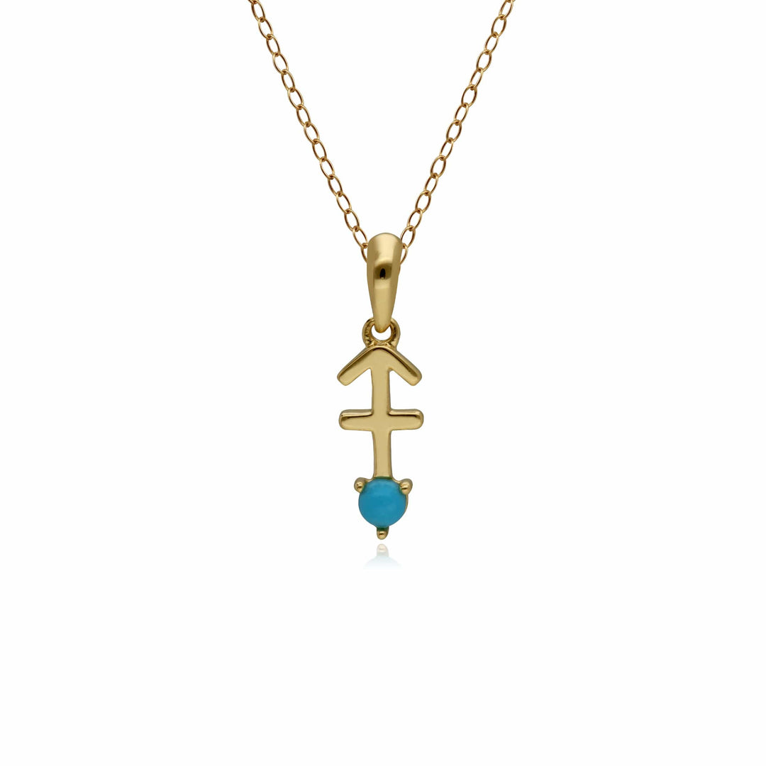 135P2003019 Turquoise Sagittarius Zodiac Charm Necklace in 9ct Yellow Gold 1