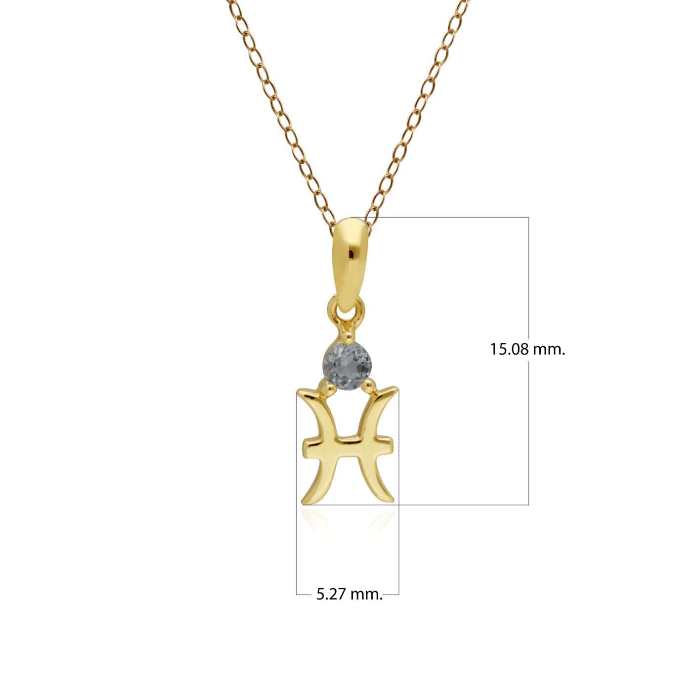 Aquamarine Pisces Zodiac Charm Necklace in 9ct Yellow Gold - Gemondo
