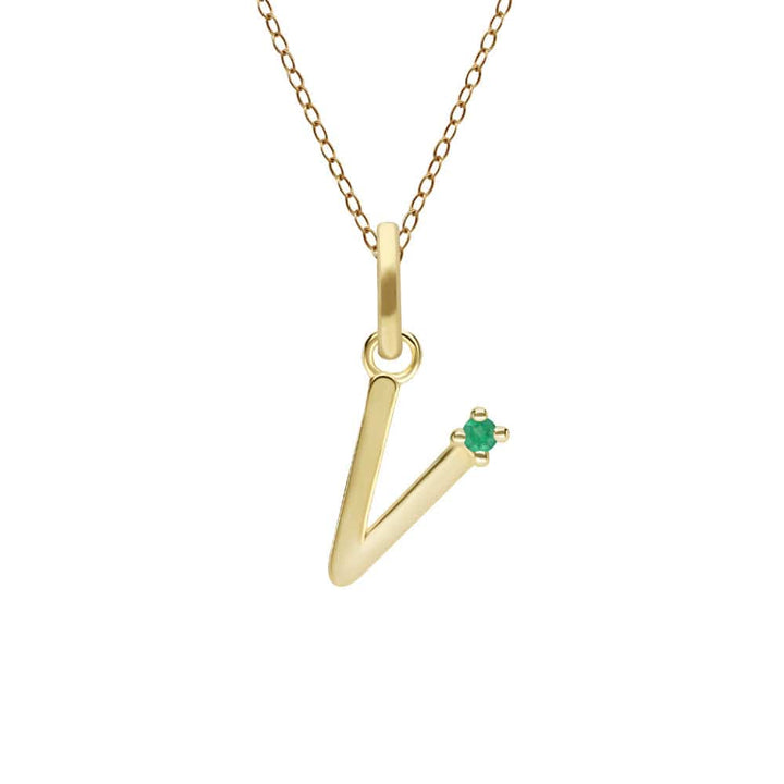135P2051019 Initial Emerald Letter Necklace In 9ct Yellow Gold 23