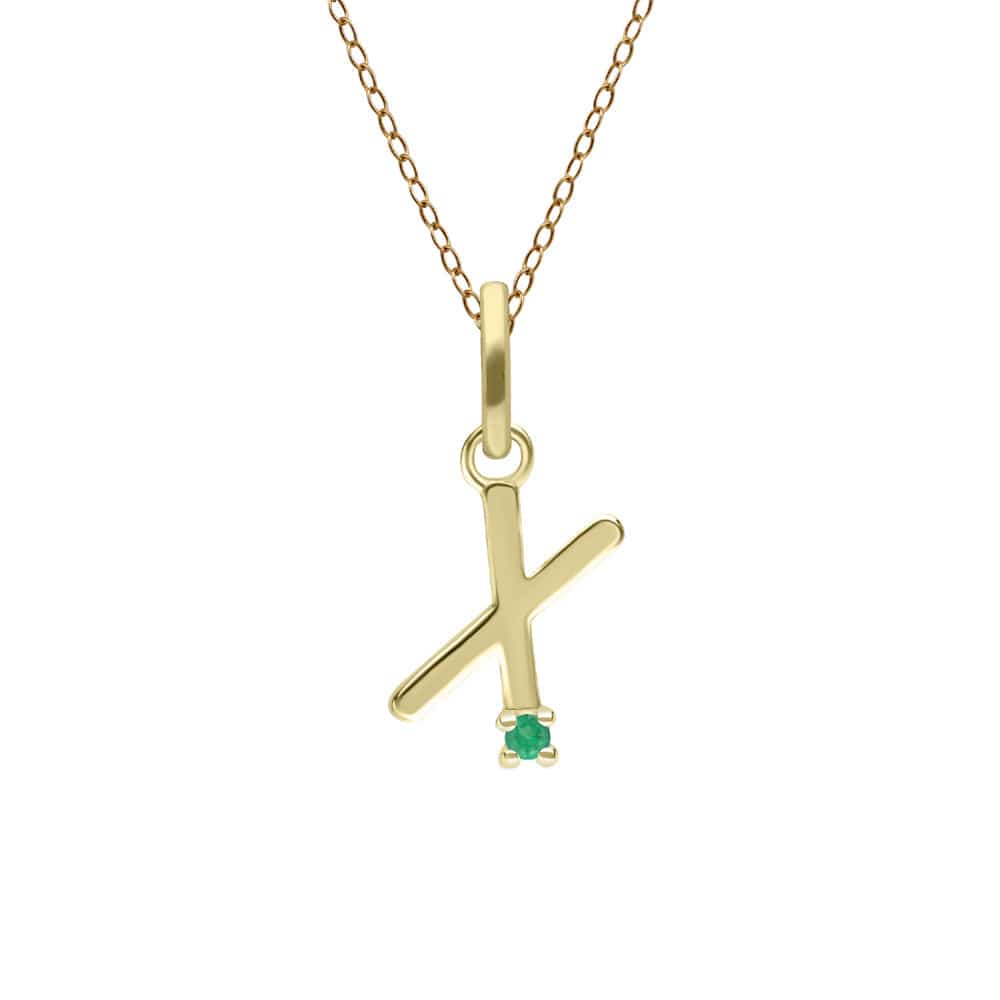 135P2082019 Initial Emerald Letter Necklace In 9ct Yellow Gold 25