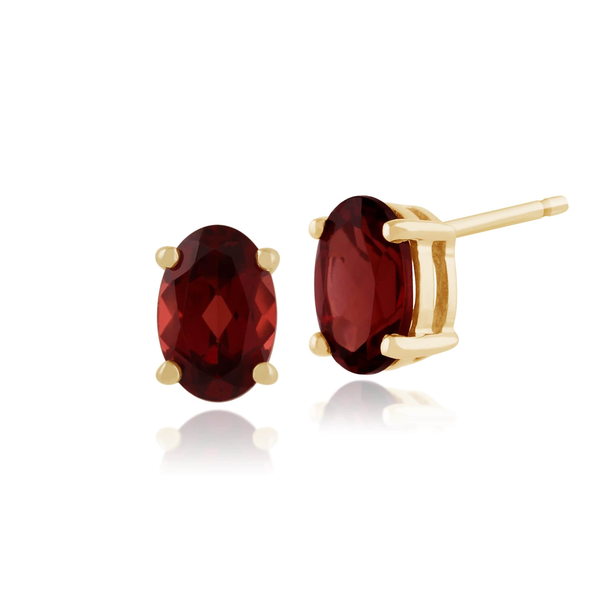 Classic Oval Garnet Stud Earrings in 9ct Yellow Gold - Gemondo