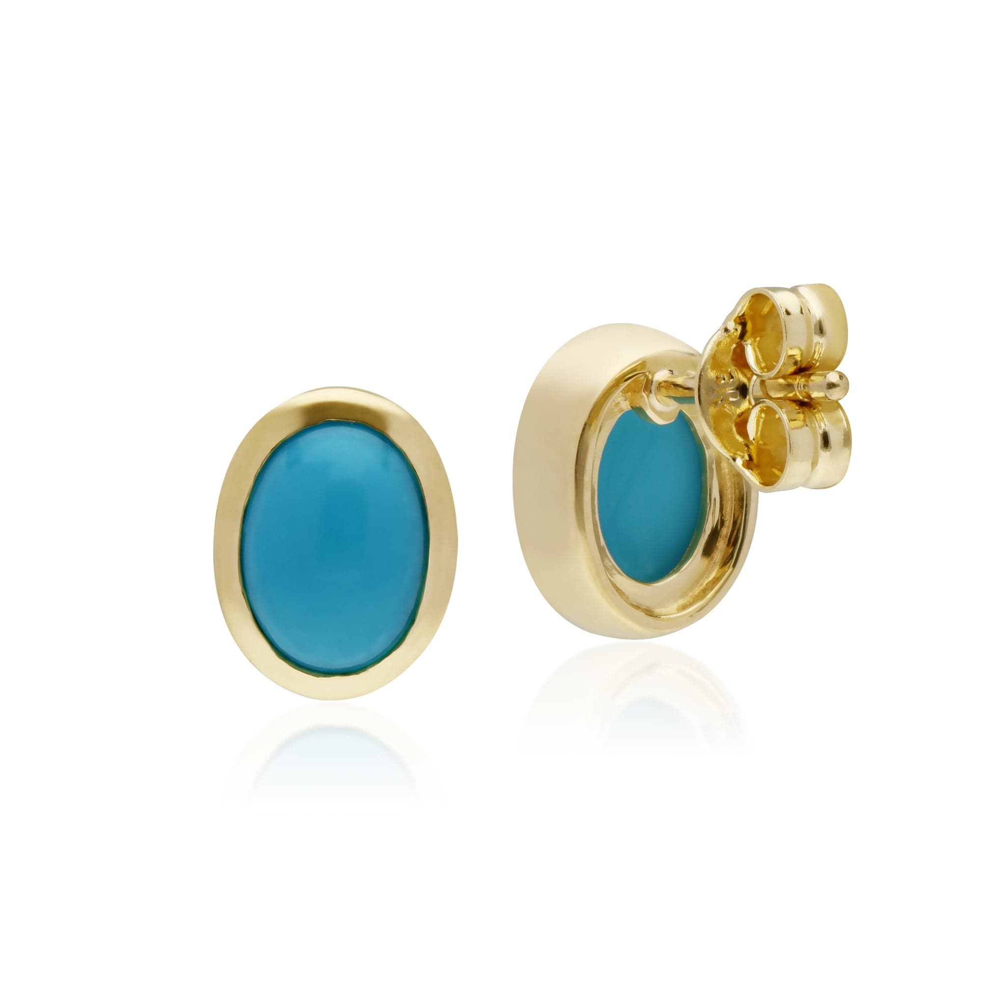 16661 Classic Oval Turquoise Stud Earrings in 9ct Yellow Gold 7x6mm 3