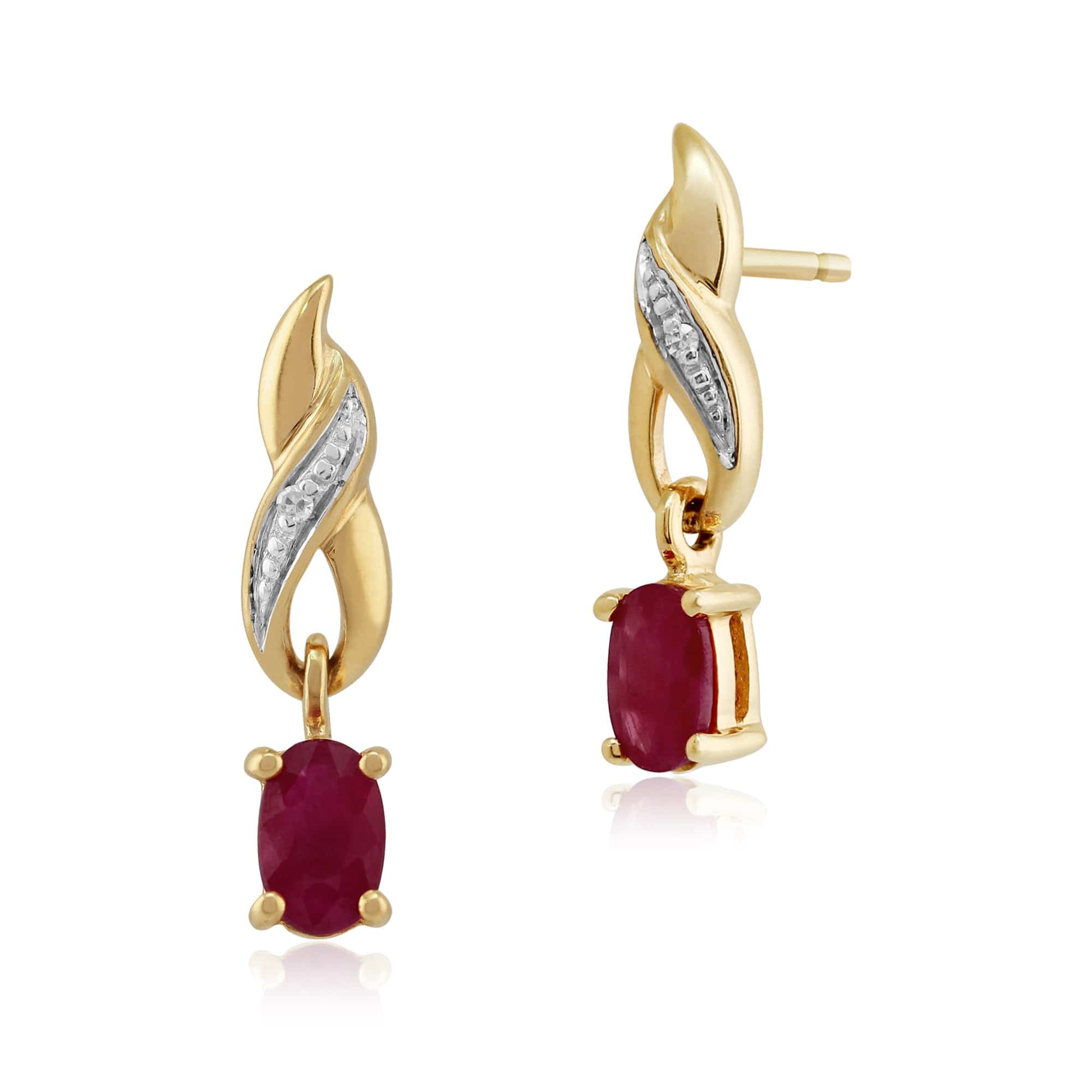 Classic Oval Ruby & Diamond Twist Drop Earrings & Pendant Set Image 2